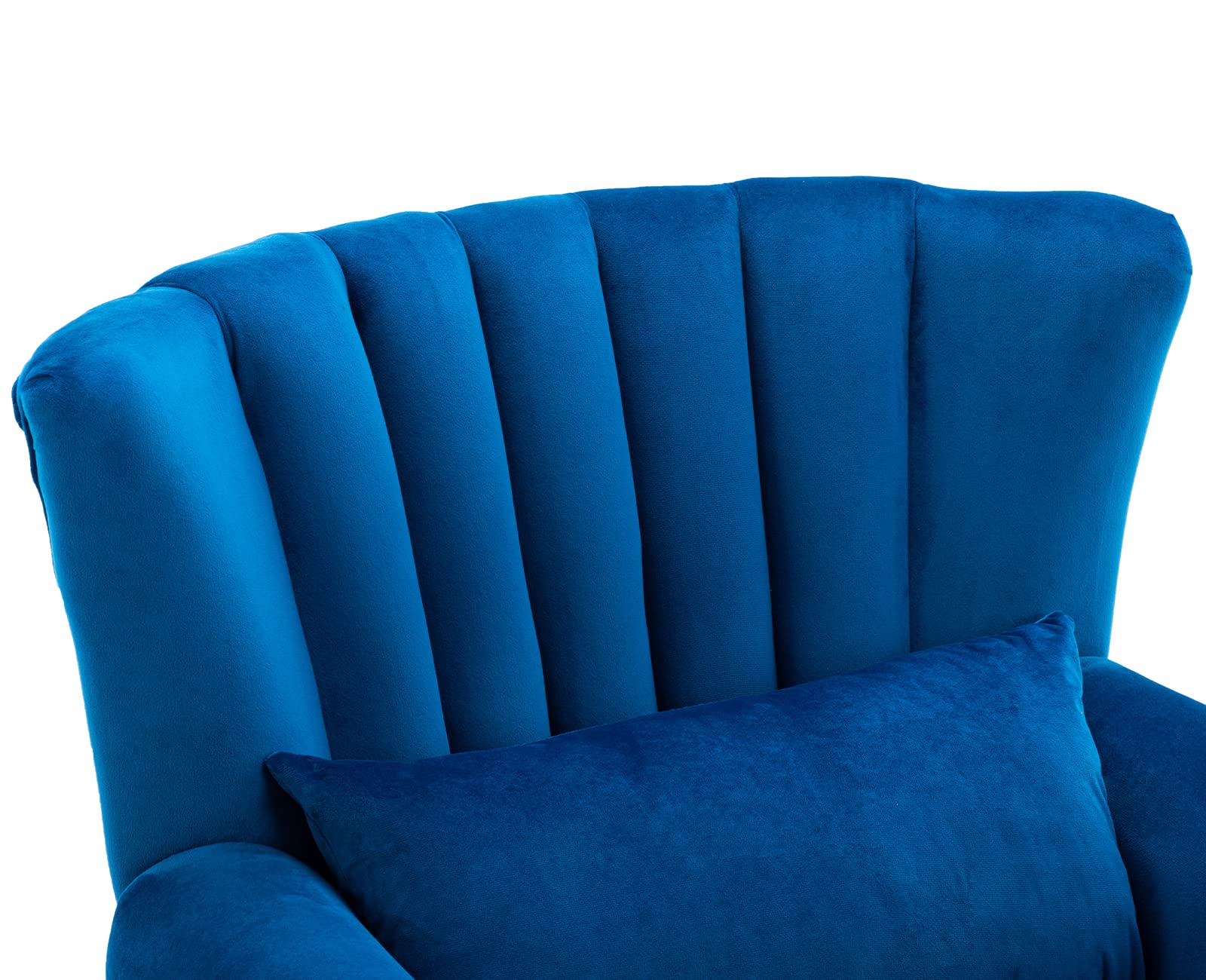 Kmax Blue Velvet Wingback Accent Chair with Pillow - Nail-Head Channel Tufted Oversized Club Chair for Living Room, Bedroom & Guest Room - Perfect for Reading Nook, Home Office & Lounge Areas