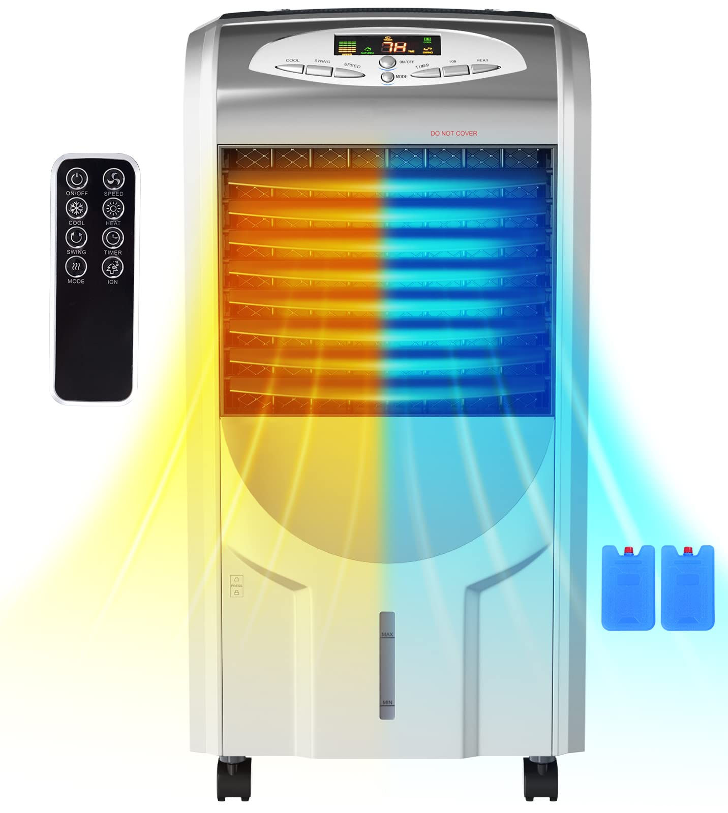 KOTEK 5-in-1 Portable Evaporative Air Cooler & Heater with Anion Function - Bladeless Quiet Cooling Fan with Remote Control, 8H Timer, 3 Modes & 3 Speeds - Perfect for Home, Office, Bedroom and Living Room Cooling