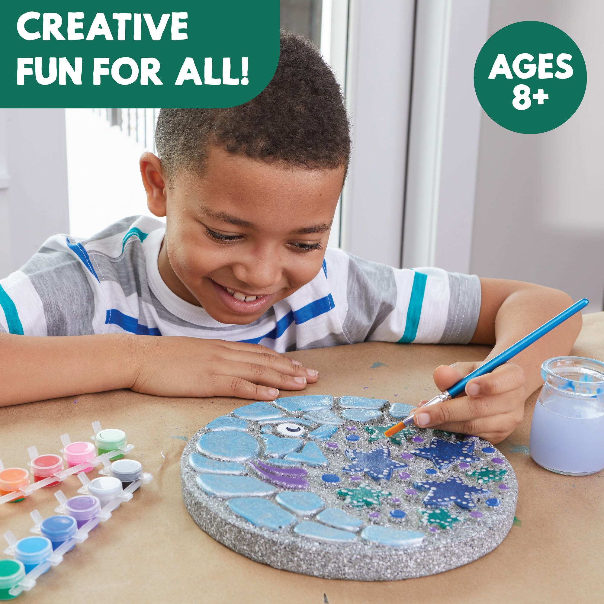 MindWare DIY Mosaic Stepping Stone Kit - Paint Your Own Moon & Stars Garden Decor - Includes Non-Toxic Paints & Brushes - Perfect for Kids Crafts, Outdoor Decor, and Garden Pathways