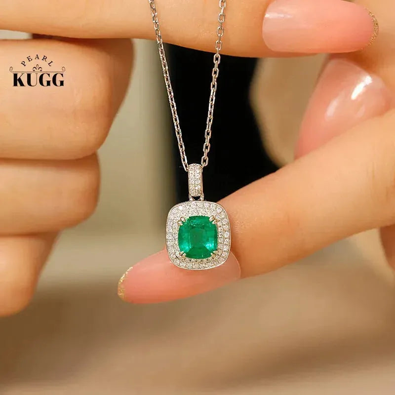 18K White Gold Diamond & Natural Emerald Pendant Necklace for Women - Luxury Elegant Wedding Jewelry Gift for Brides, Anniversary & Special Occasions