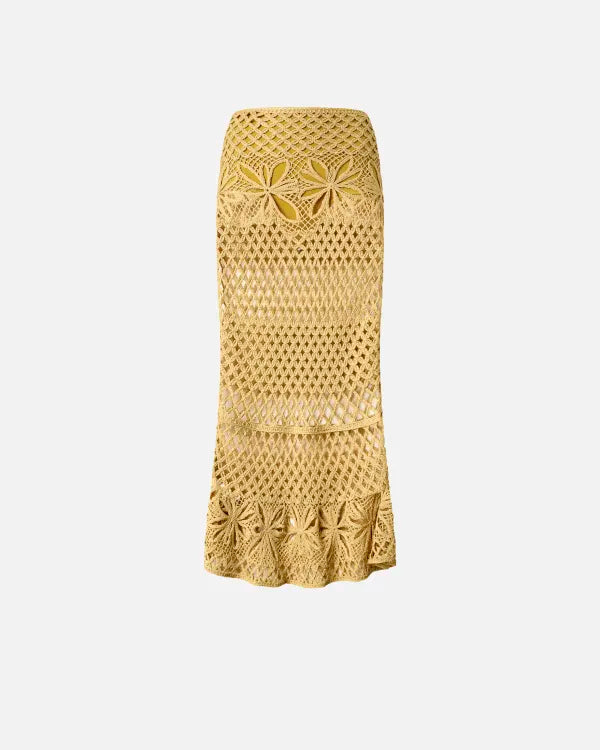 Elegant Mustard Crochet Long Skirt for Women - Boho Chic Summer Maxi Skirt for Beach, Vacation & Casual Outfits