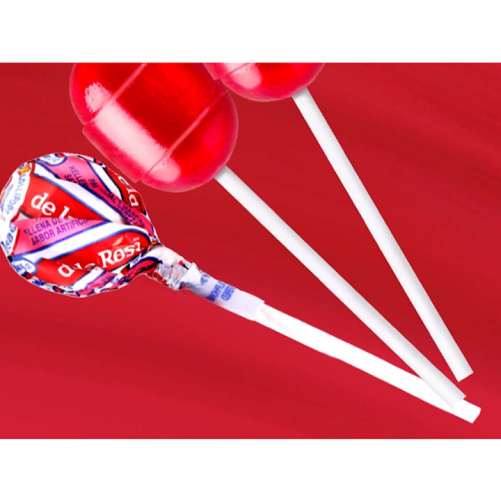 De La Rosa Jumbo Cherry Lollipops with Bubble Gum Center - Bulk Bag of 50 - Perfect for Parties, Halloween Treats & Candy Buffets
