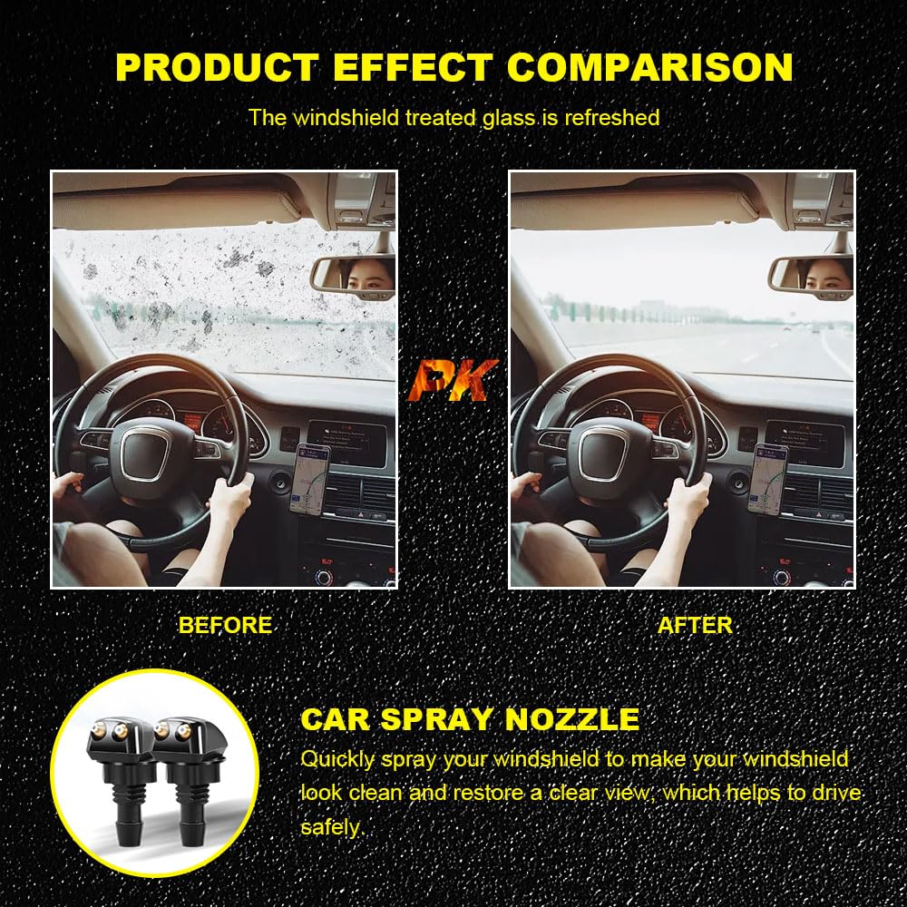 2-Pack Universal Windshield Washer Nozzles with Fluid Hose - Car Wiper Spray Nozzle Replacement Kit for Most Vehicles - Perfect for DIY Car Maintenance & Winter Driving Safety