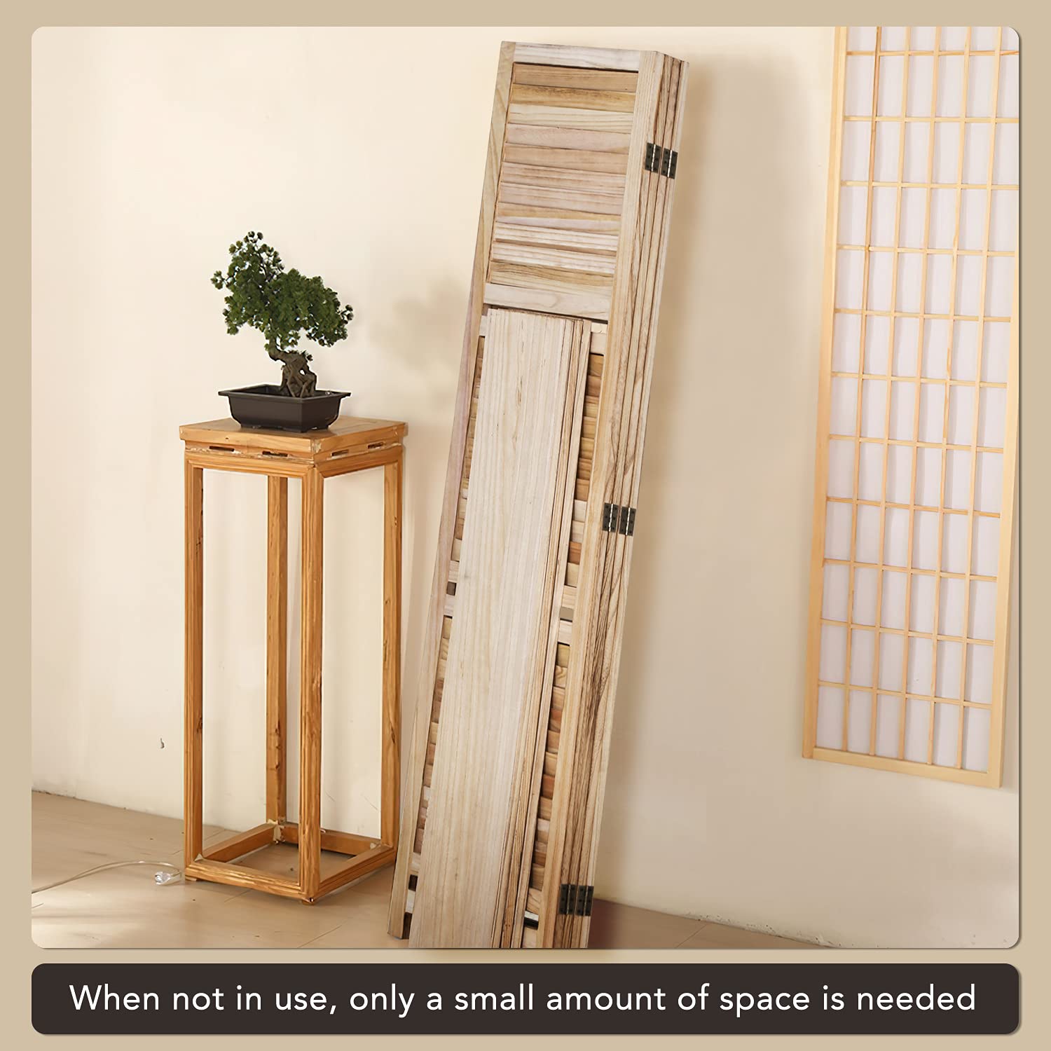 4-Panel Wooden Room Divider - Freestanding Folding Privacy Screen with Removable Storage Shelves | Portable Partition Wall for Home Office & Living Room (Natural Finish) - Perfect for Creating Private Spaces in Studios, Apartments and Workspaces