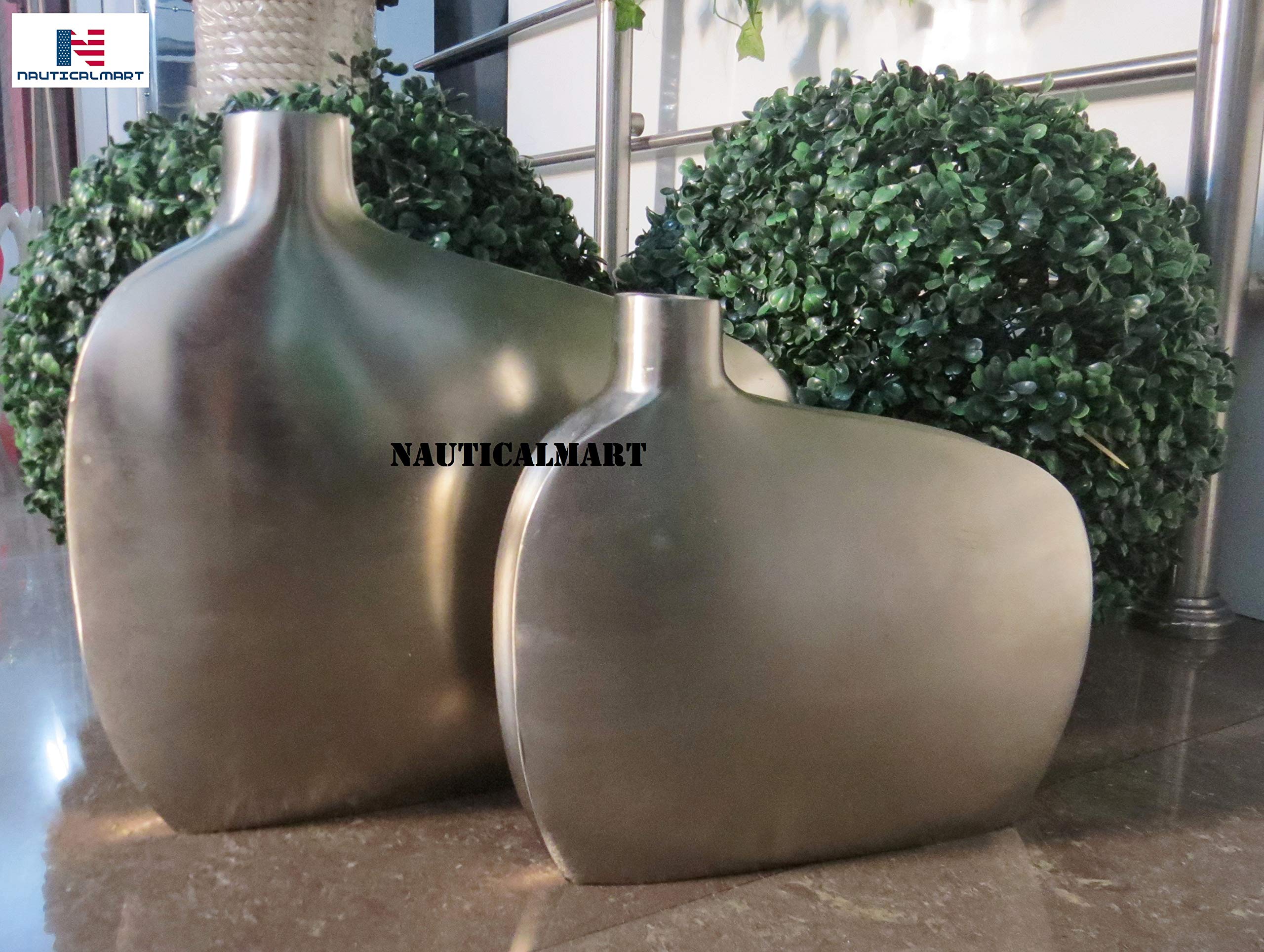 Nautical Propeller Design Decorative Steel Ceramic Bottle Vase Set of 2 - Perfect for Coastal Home Decor, Beach House Centerpiece, and Marine-Themed Gift Ideas