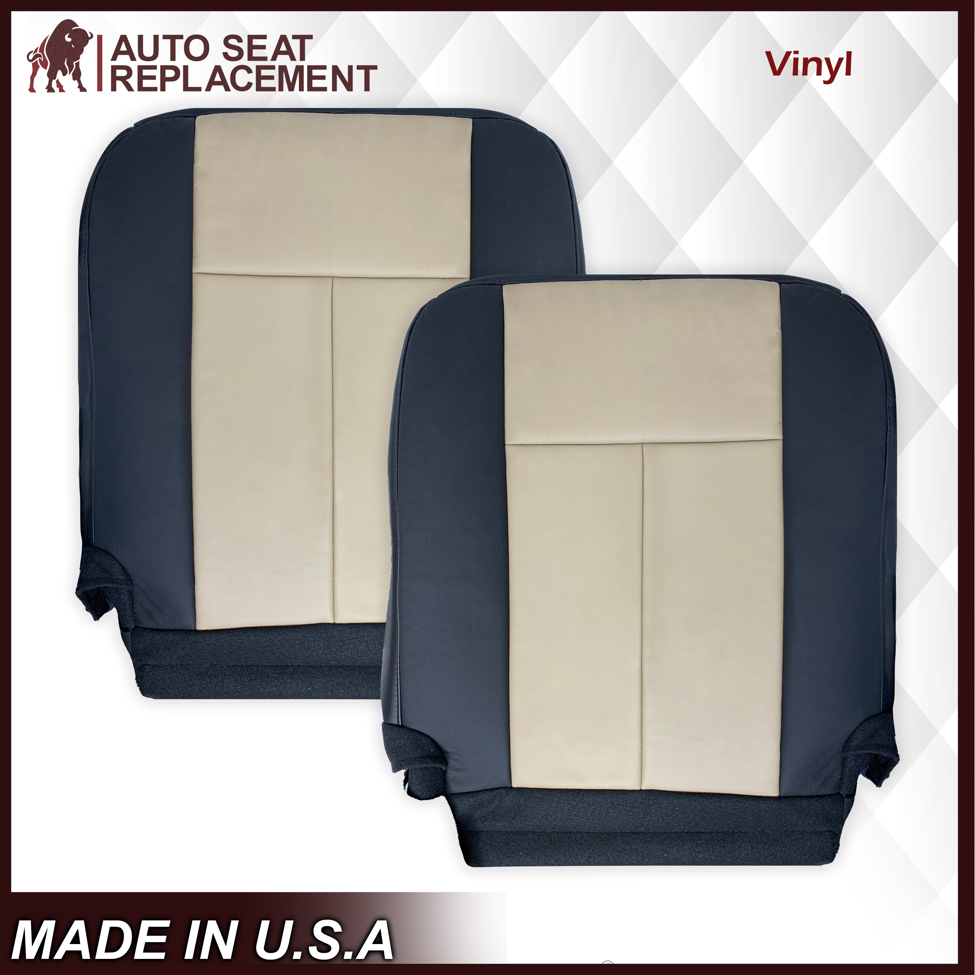 2007-2008 Ford Expedition Eddie Bauer Seat Cover - Genuine Leather 2-Tone Tan & Black - Driver/Passenger Side Bottom Replacement - Perfect for Road Trips & Family Adventures