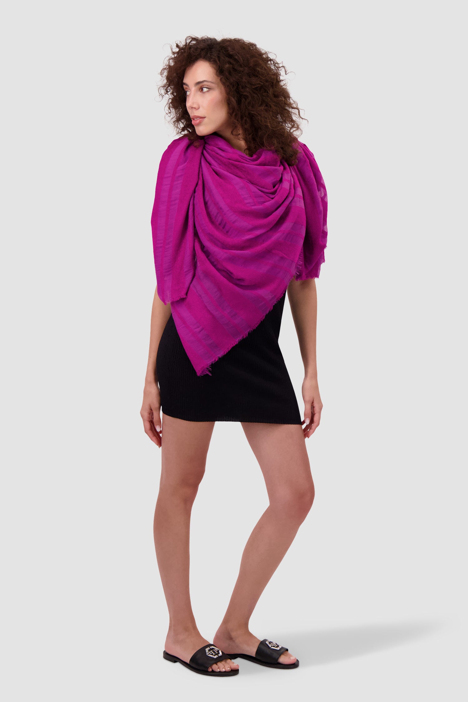 Faliero Sarti Magenta Kenille Scarf - Luxury Italian Silk Shawl for Women - Perfect for Office, Evening Events & Travel Accessories