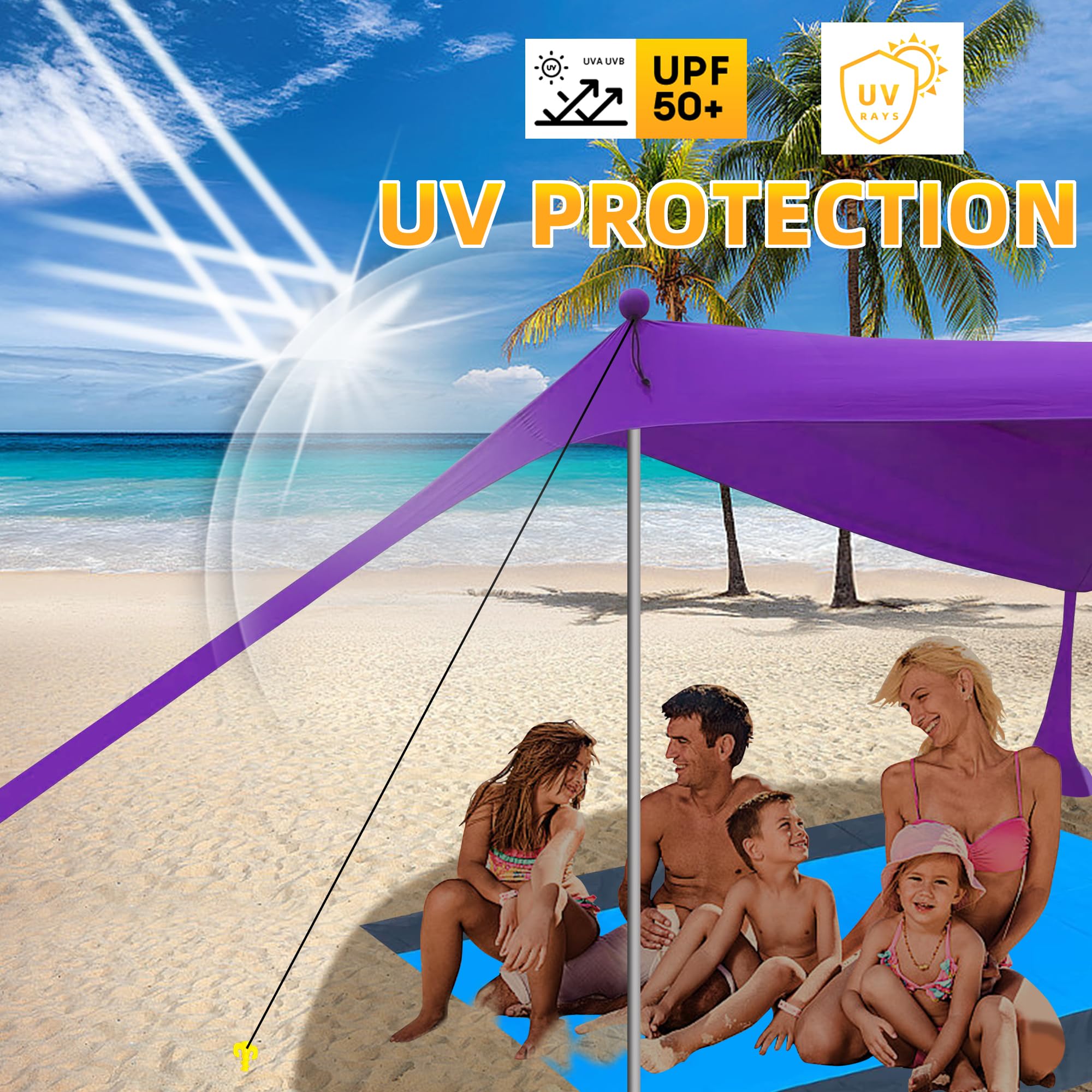 BOTINDO Pop Up Beach Tent Sun Shelter - Family Size Canopy with 2 Stability Poles & Carry Bag for Outdoor Shading - Perfect for Beach Days, Fishing Trips, Backyard Camping and Picnics