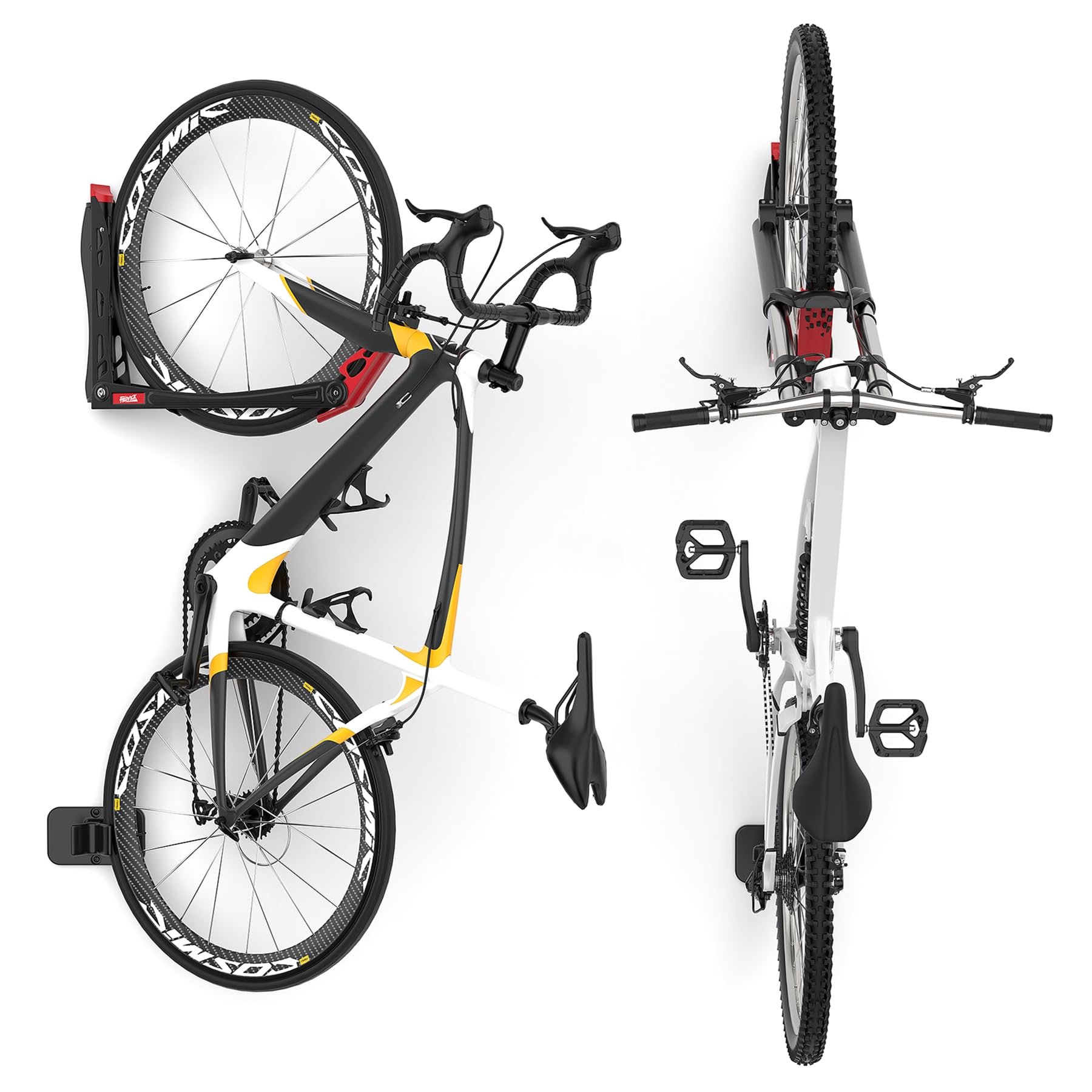 TORACK BIKEPAL Space Saving Wall Mounted Swivel Bike Racks - Vertical Bike Wall Hangers for Garage, Home & Apartment Storage (2 Pack) - Perfect for Indoor Cycling Equipment Organization & Small Space Solutions