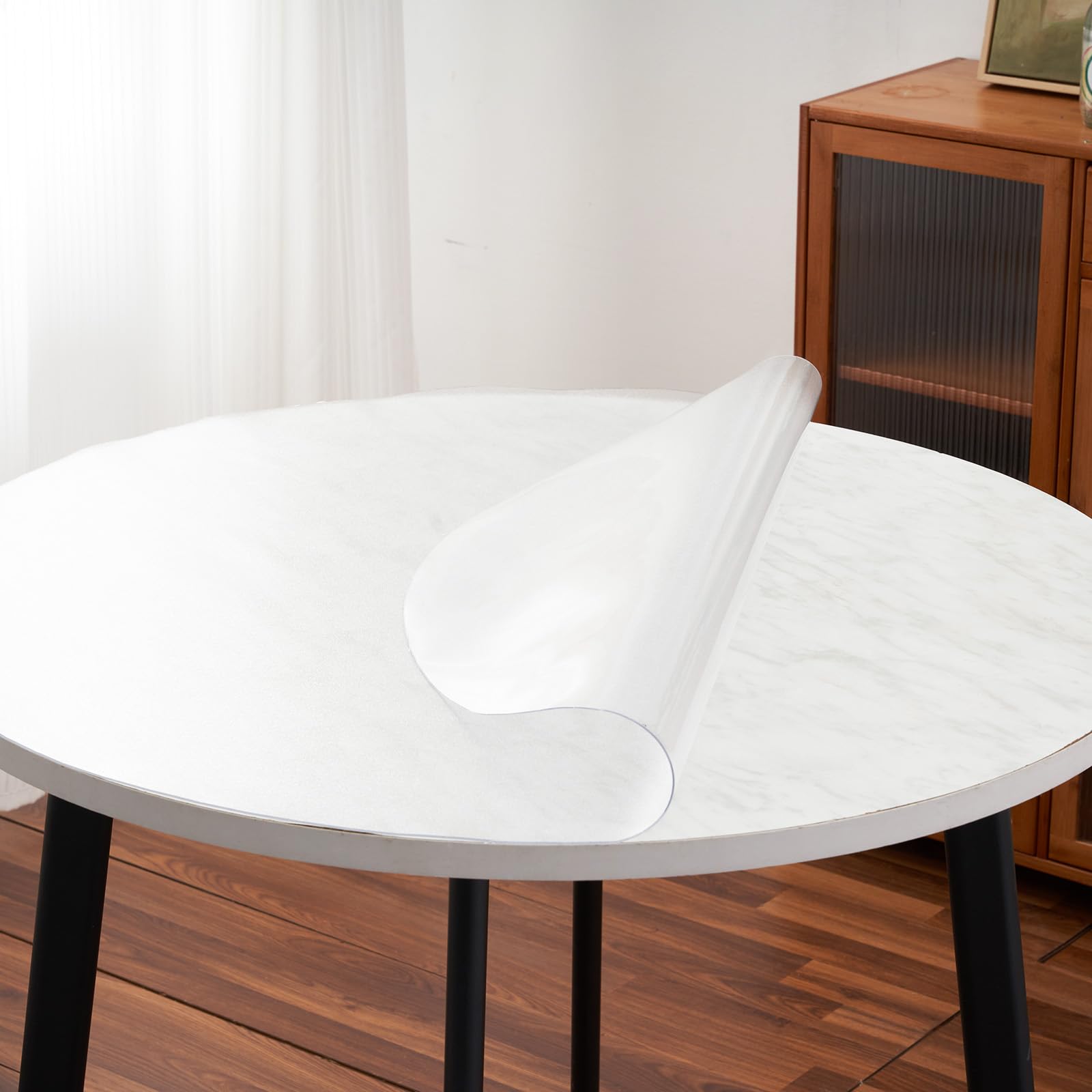 48 Inch Round Frosted PVC Table Cover - 1.5mm Thick Waterproof & Non-Slip Table Protector for Kitchen, Dining Room, Restaurant - Perfect for Wooden Tables, Party Decorations & Daily Use