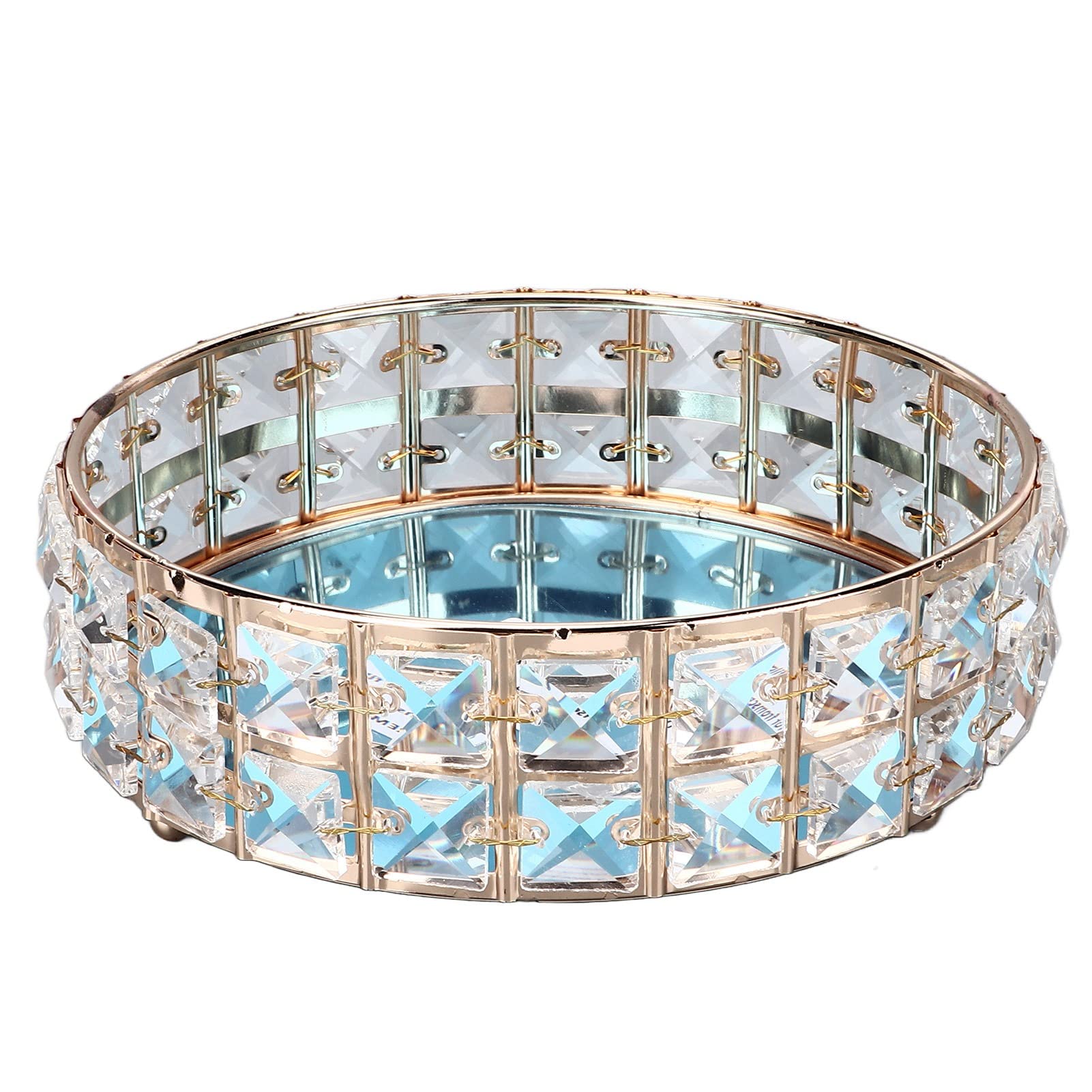 BuyWeek Elegant Crystal Jewelry Tray - Gold Electroplated Cosmetic Organizer for Makeup, Perfume, Keys & Jewelry | Perfect for Vanity, Dresser & Bathroom Decor