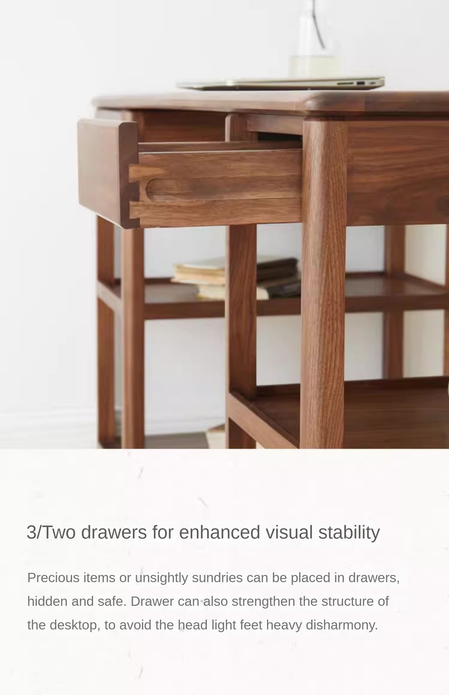 Premium Black Walnut Solid Wood Modern Study Desk - Handcrafted Writing Table for Home Office, Library & Workspace - Ergonomic Design for Comfortable Studying & Remote Work