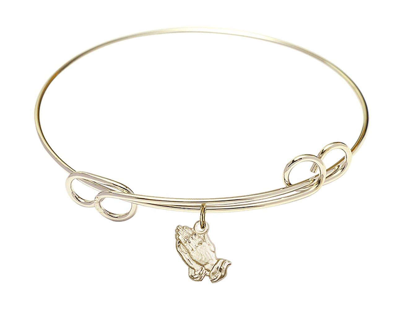 F A Dumont 7.5 Inch Round Double Loop Bangle Bracelet with Praying Hands Charm - Elegant Jewelry for Women, Perfect for Church, Weddings & Everyday Wear