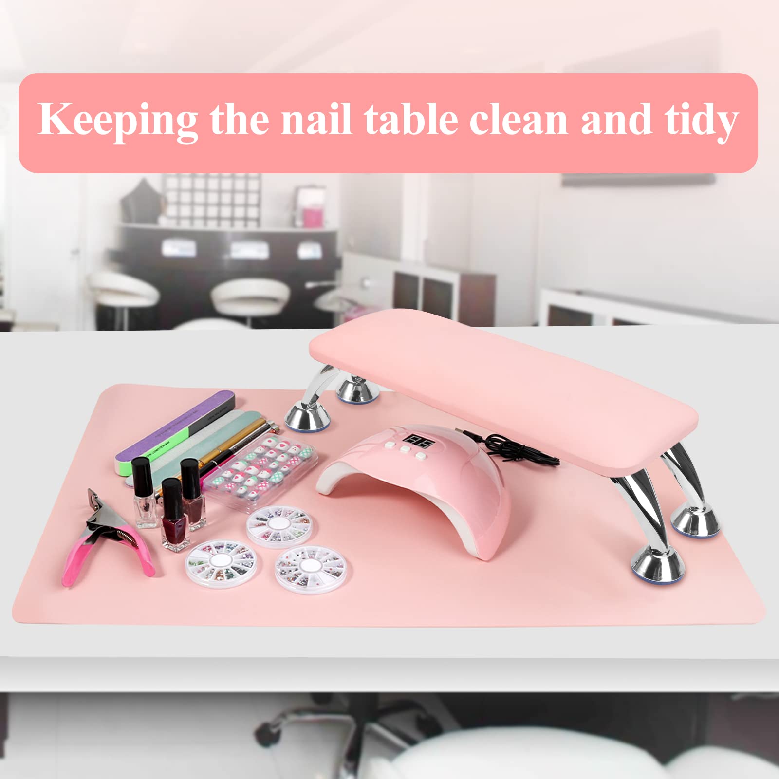 Professional Acrylic Nail Arm Rest with Microfiber Leather Cushion & Nail Table Mat - Soft Foldable Hand Pillow Footstool for Nail Technicians & DIY Manicures - Perfect for Salon, Home Nail Art & Gel Polish Application (Pink)
