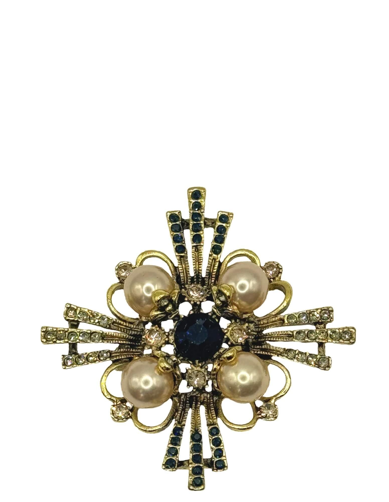 DÉCLIC Pearl Cross Medallion Pin - Gold Plated Religious Jewelry for Women, Perfect Gift for Baptism, First Communion & Church Occasions