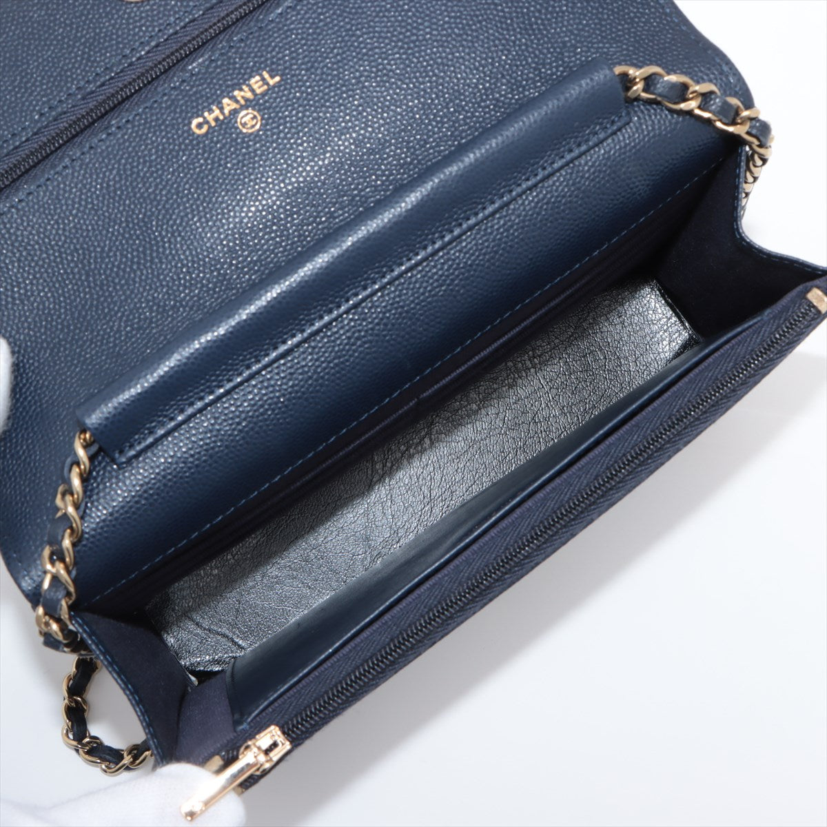 Chanel Caviar Leather Wallet On Chain WOC Crossbody Bag in Navy Blue with Microchip - Perfect for Evening Events, Travel & Everyday Luxury Accessory