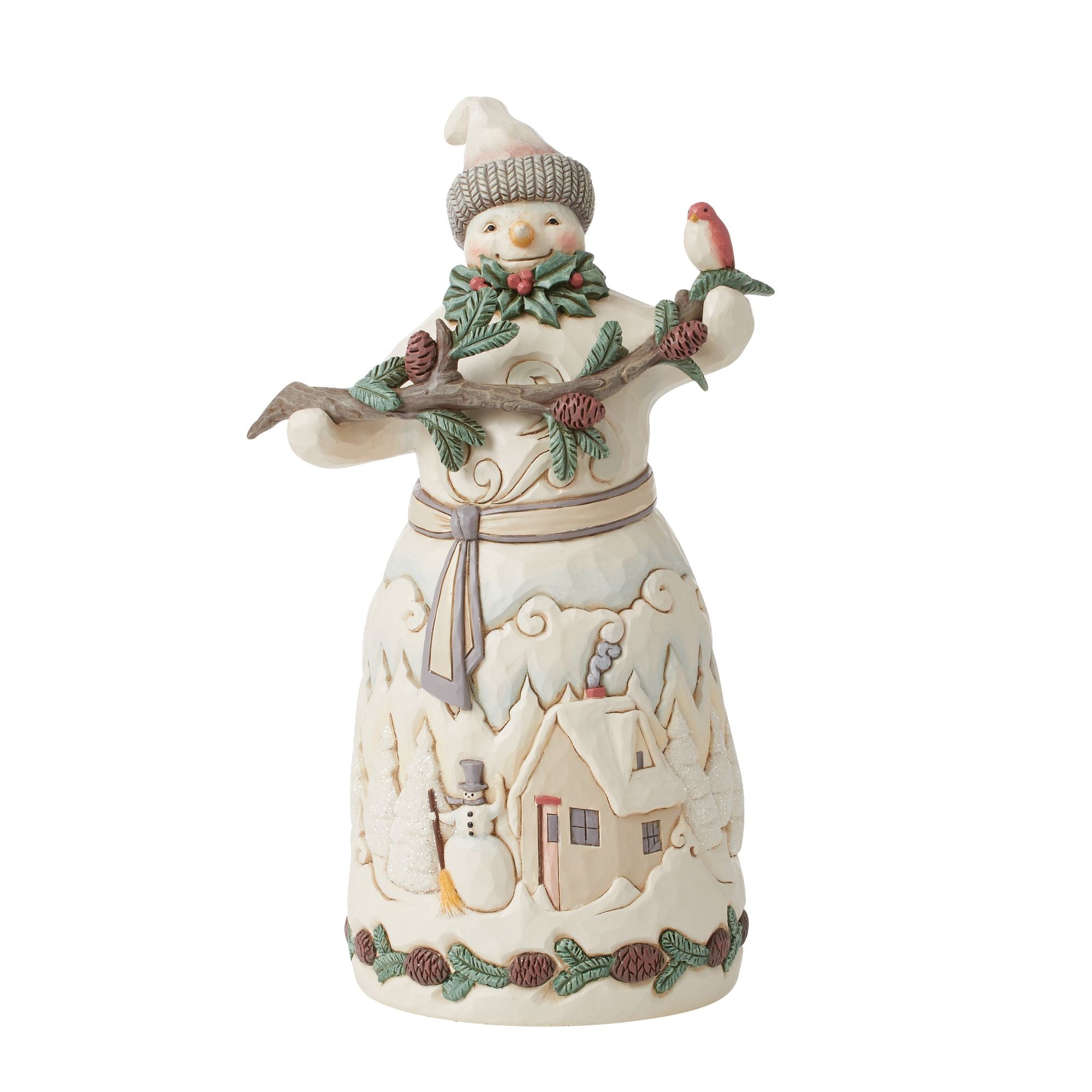 Snowman with Pine Garland Figurine - Christmas Decoration for Home, Tabletop, and Holiday Display - Perfect for Winter Decor and Festive Cheer