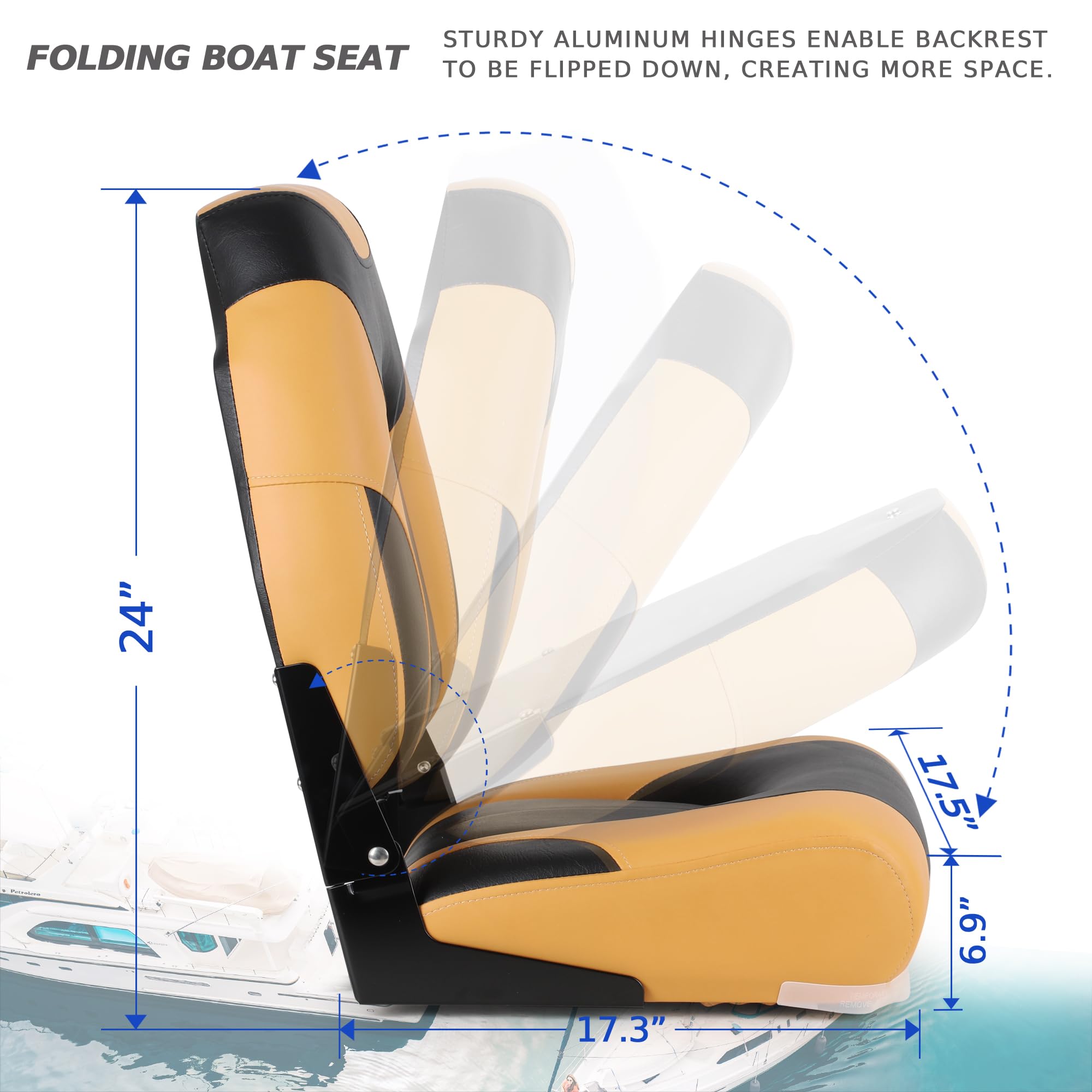 Premium High Back Folding Boat Seat for Fishing & Boating - Heavy Duty Marine Grade with Stainless Steel Hardware - Perfect for Pontoon, Deck & Offshore Boats