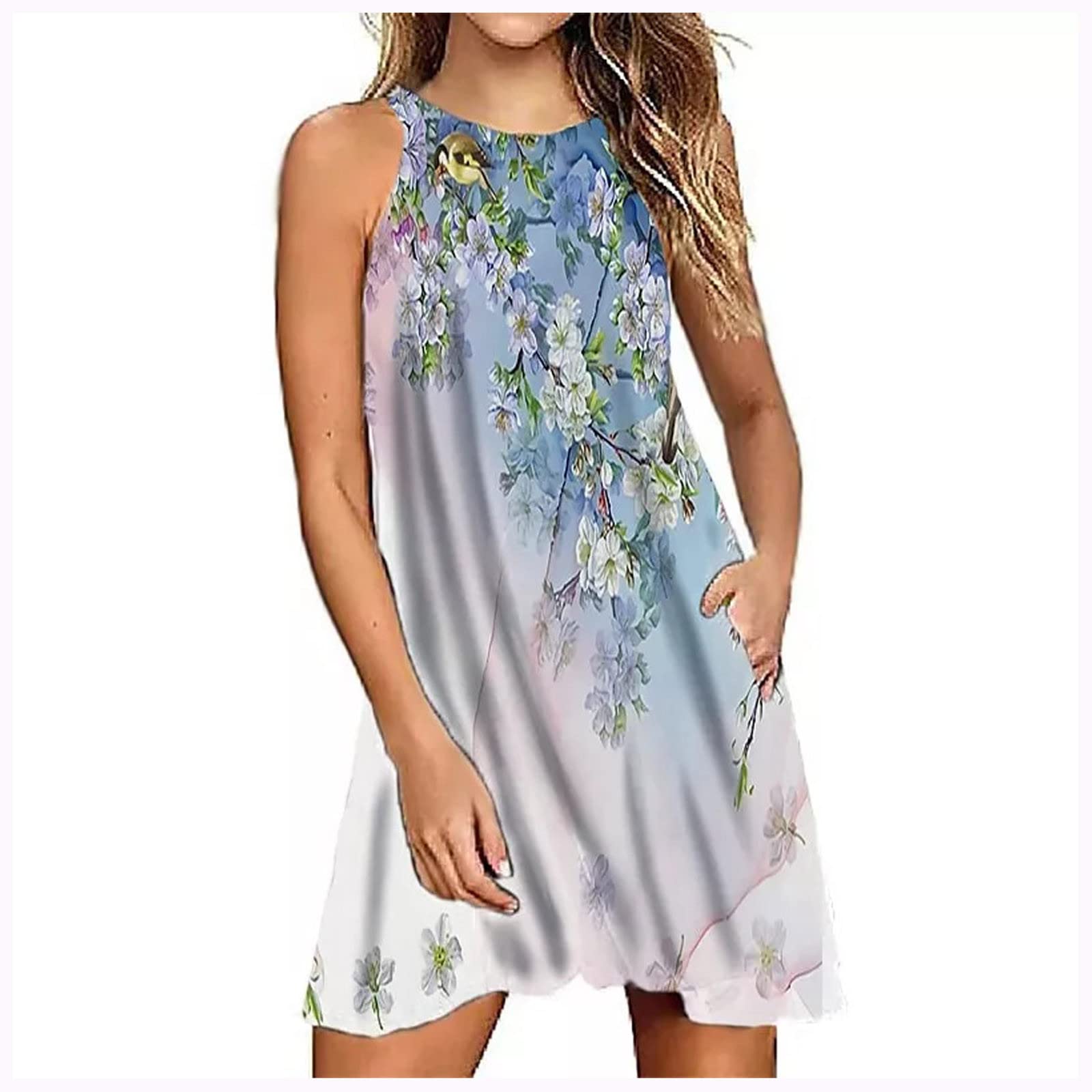 YZHM Women's Summer Sleeveless Tank Dress - Casual Loose Comfortable Mini Dress with Pockets, Fashion Print Beach Dress | Perfect for Vacation, Pool Party & Summer Outings
