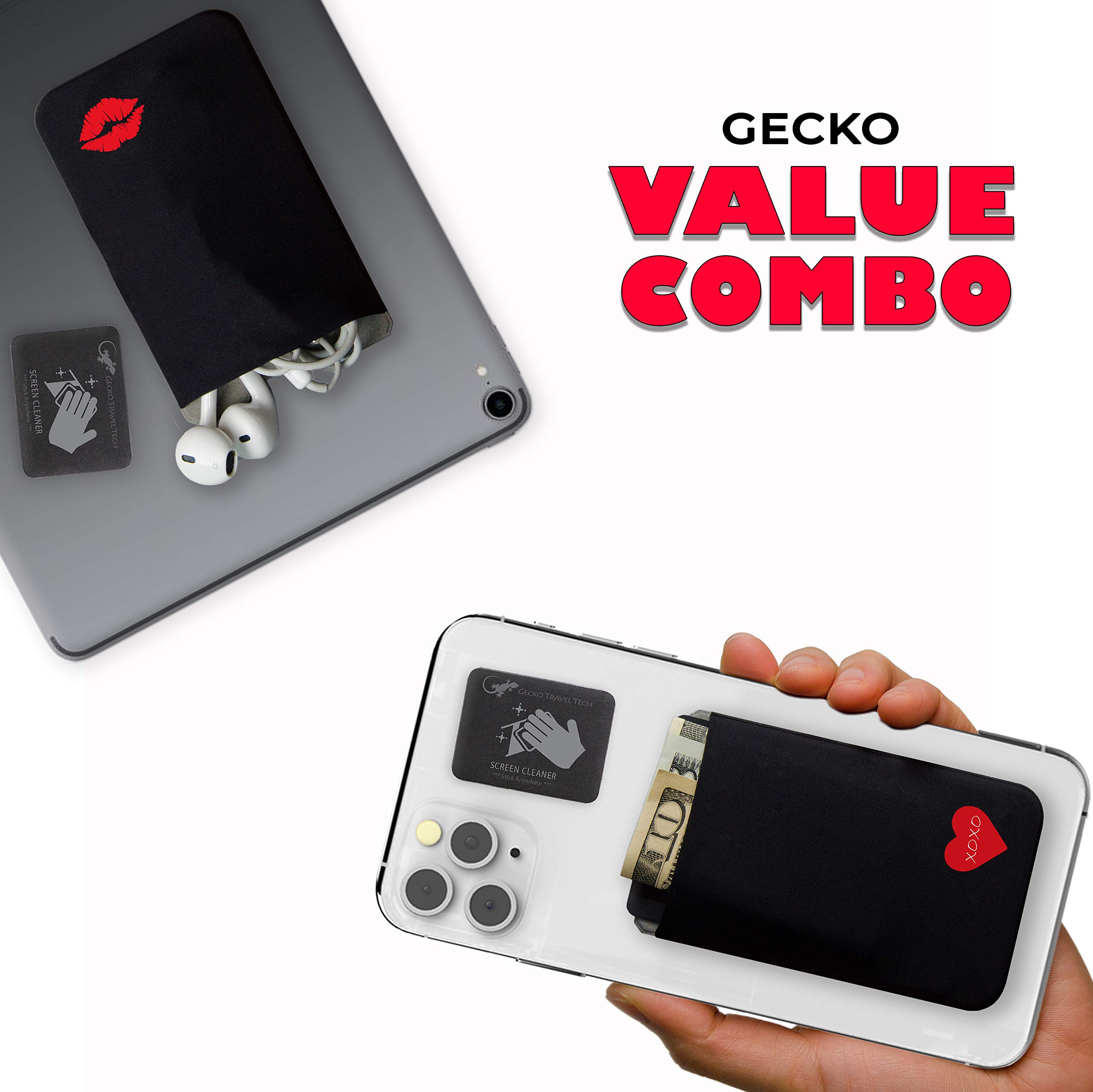 Gecko Stick-On Phone Wallet - Slim Adhesive Card Holder for iPhone & Android - Secure Lycra Pocket for Credit Cards, Cash & ID - Perfect for Gym, Travel & Everyday Use