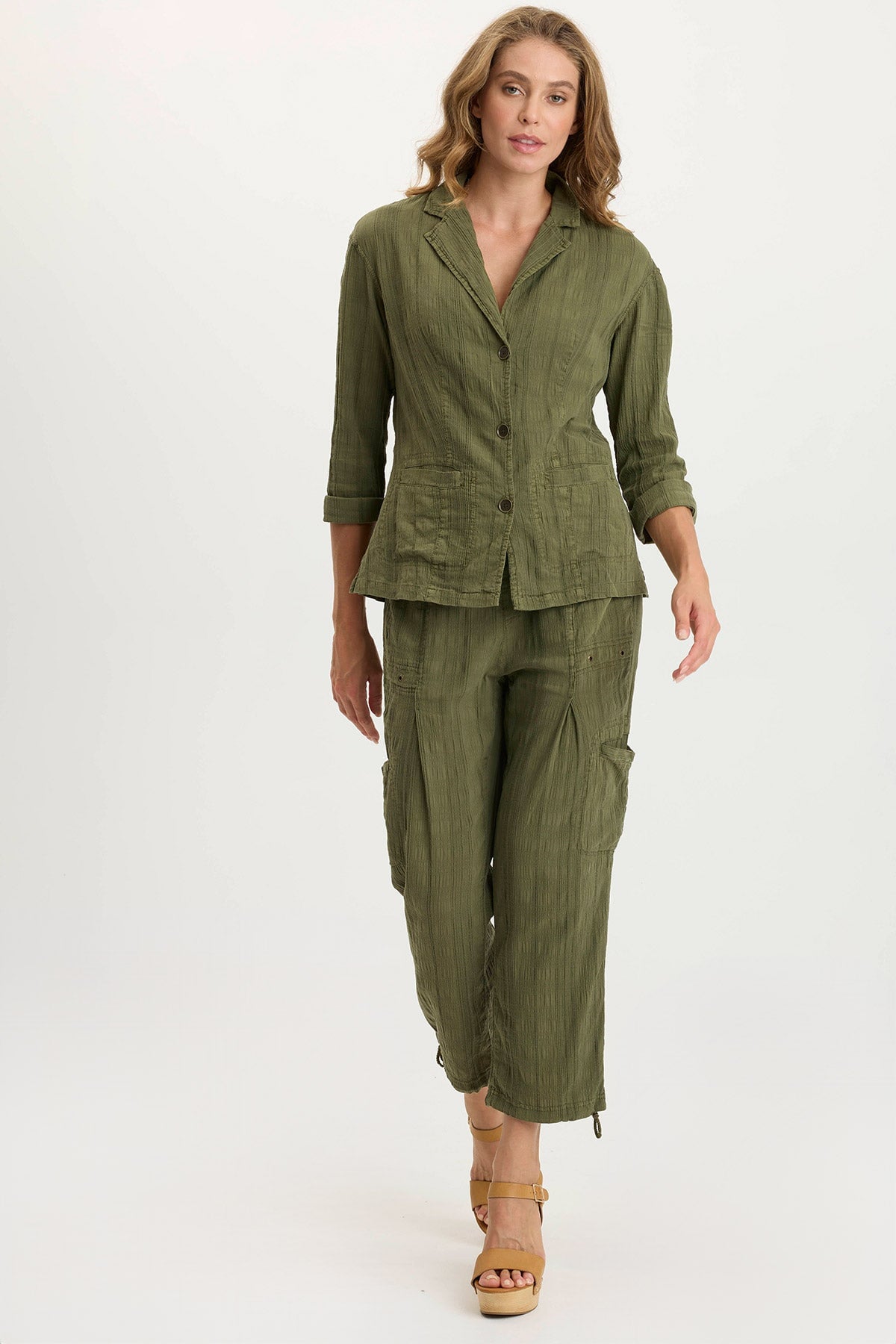 Hendrix Textured Gauze 3/4 Sleeve Button Up Jacket for Women - Lightweight Boho Blouse for Spring & Summer - Perfect for Beach, Music Festivals & Casual Outings