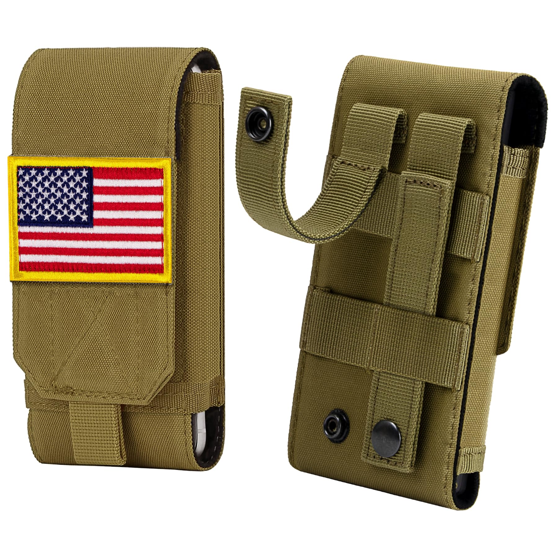 IronSeals Tactical Molle Phone Case - Heavy Duty Loop Belt Holster Pouch with Flag Patch for iPhone 16 Pro Max/16 Plus/16 Pro/16/15 Pro Max/14 Pro Max/13 Pro Max/12 Pro Max & Galaxy S24 Ultra - Perfect for Outdoor Adventures, Hiking, Camping & Military Use