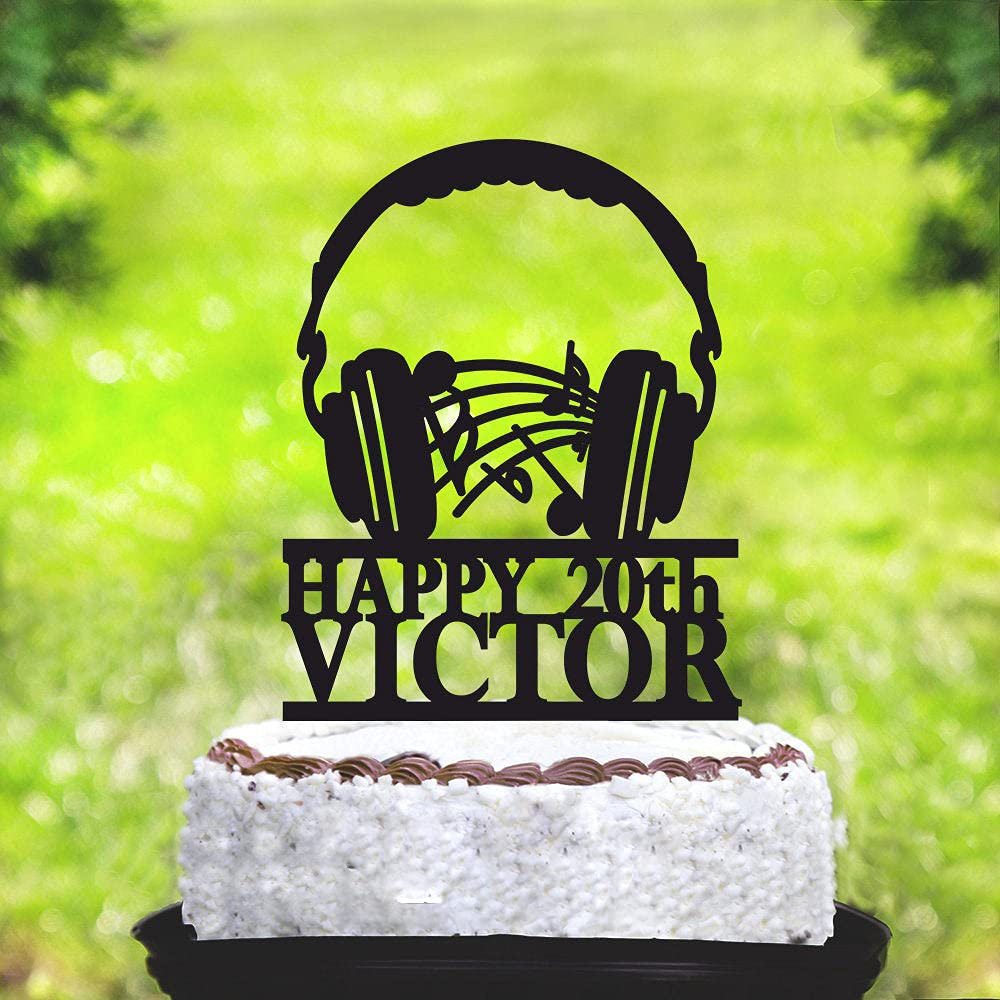 Custom Name Headphones Cake Topper - Personalized Music Theme Birthday Cake Decoration for Musicians, DJs & Music Lovers - Perfect for Birthday Parties, Wedding Cakes & Special Celebrations