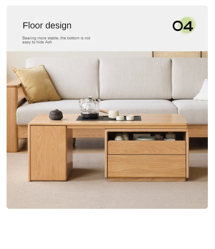 Solid Oak Wood Extendable Modern Coffee Table - Perfect for Living Room, Lounge, and Small Spaces