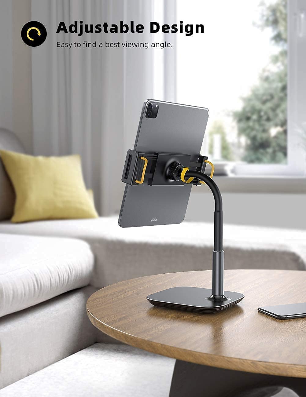 Lamicall Adjustable Tablet Stand for Desk and Floor - Black | Multi-Angle Viewing for Work, Study, and Entertainment