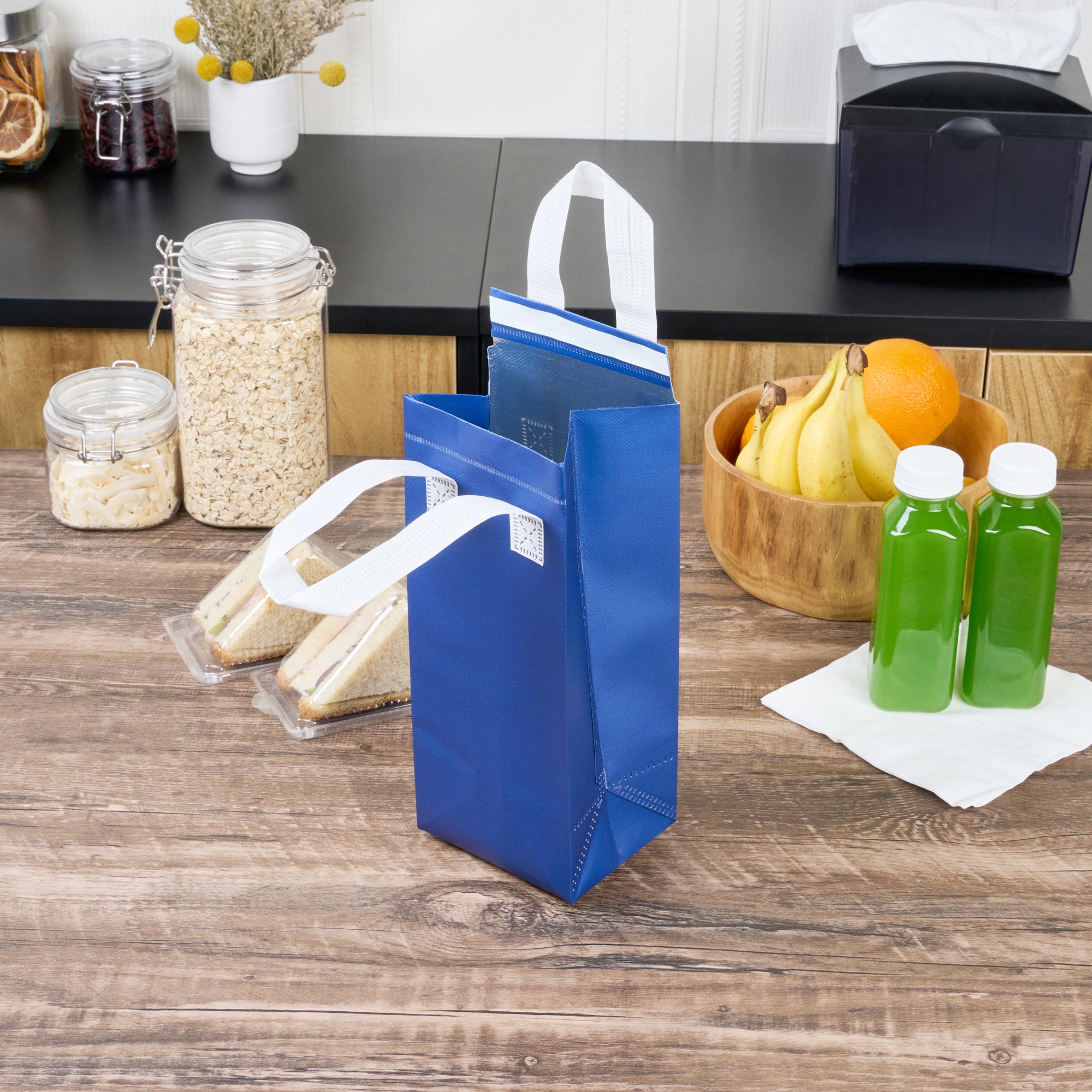 Blue Insulated Take Out Bags - Tamper Evident Food Delivery Bags (4.75