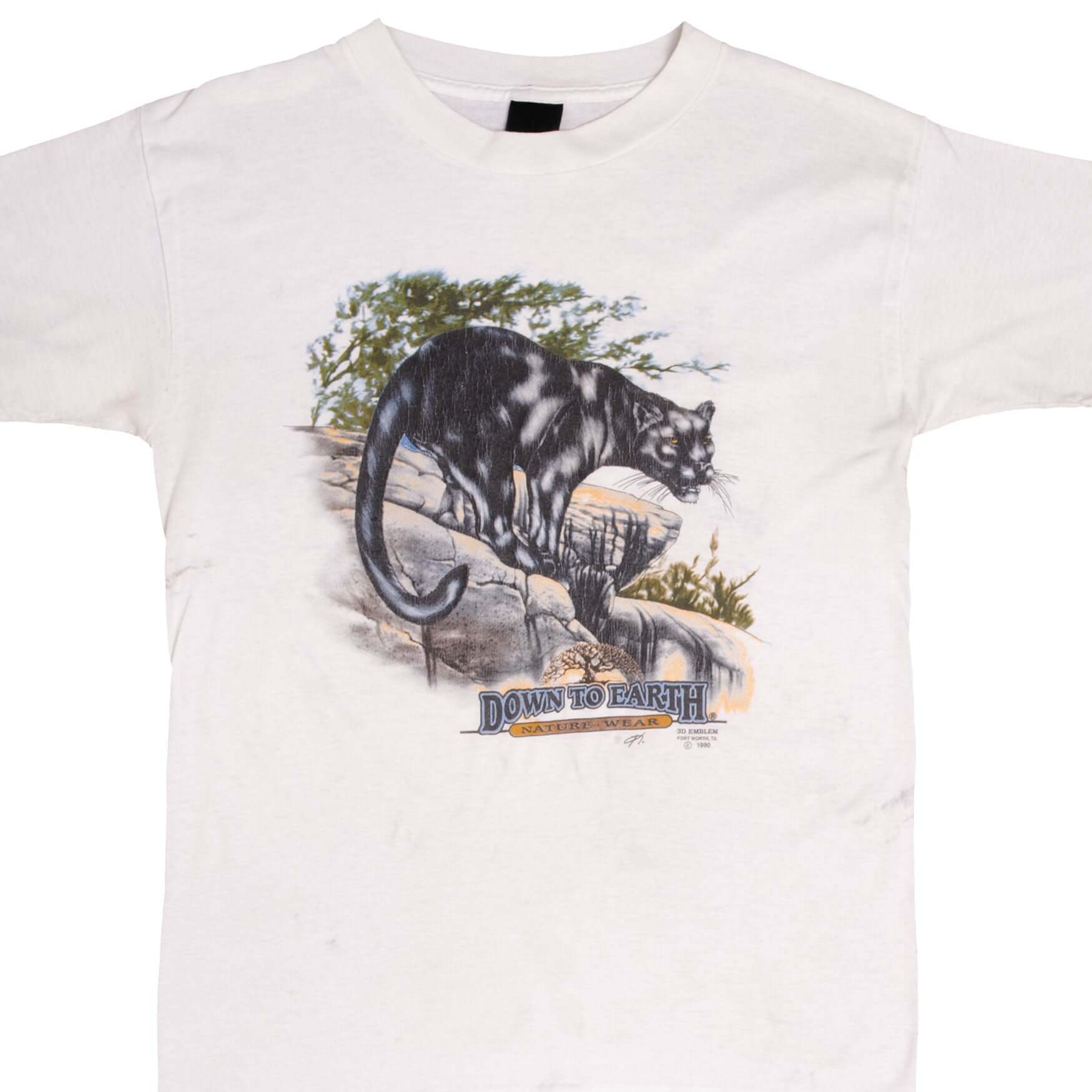 Vintage 1990s 3D Emblem Down to Earth Panther Graphic T-Shirt - Medium Size - Made in USA - Retro Streetwear for Men & Women - Perfect for Casual Wear, Concerts, and 90s Theme Parties