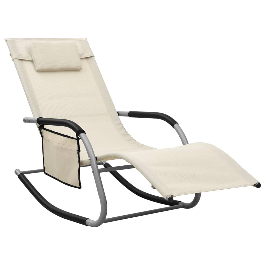 Premium Adjustable Reclining Sun Lounger - Textilene Cream & Gray Outdoor Lounge Chair for Patio, Garden, Beach, Poolside & Backyard - Perfect for Sunbathing, Tanning & Relaxing in Comfort