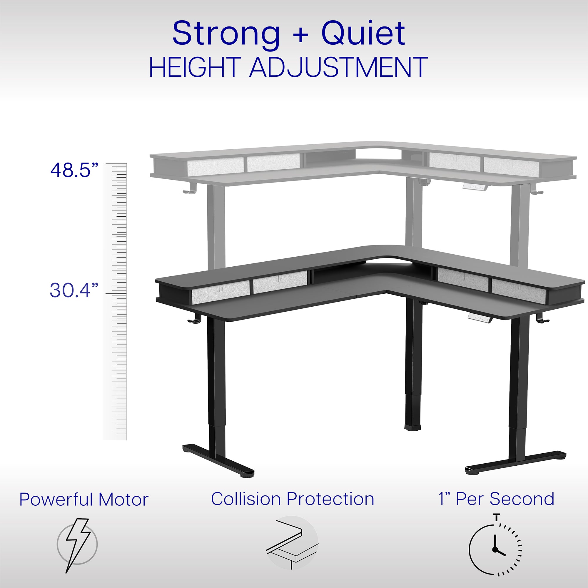 E3CV Series Two Tier Corner Electric Desk with Storage - Adjustable Standing Desk for Home Office, Study & Workspace - Perfect for Small Spaces & Ergonomic Workstations