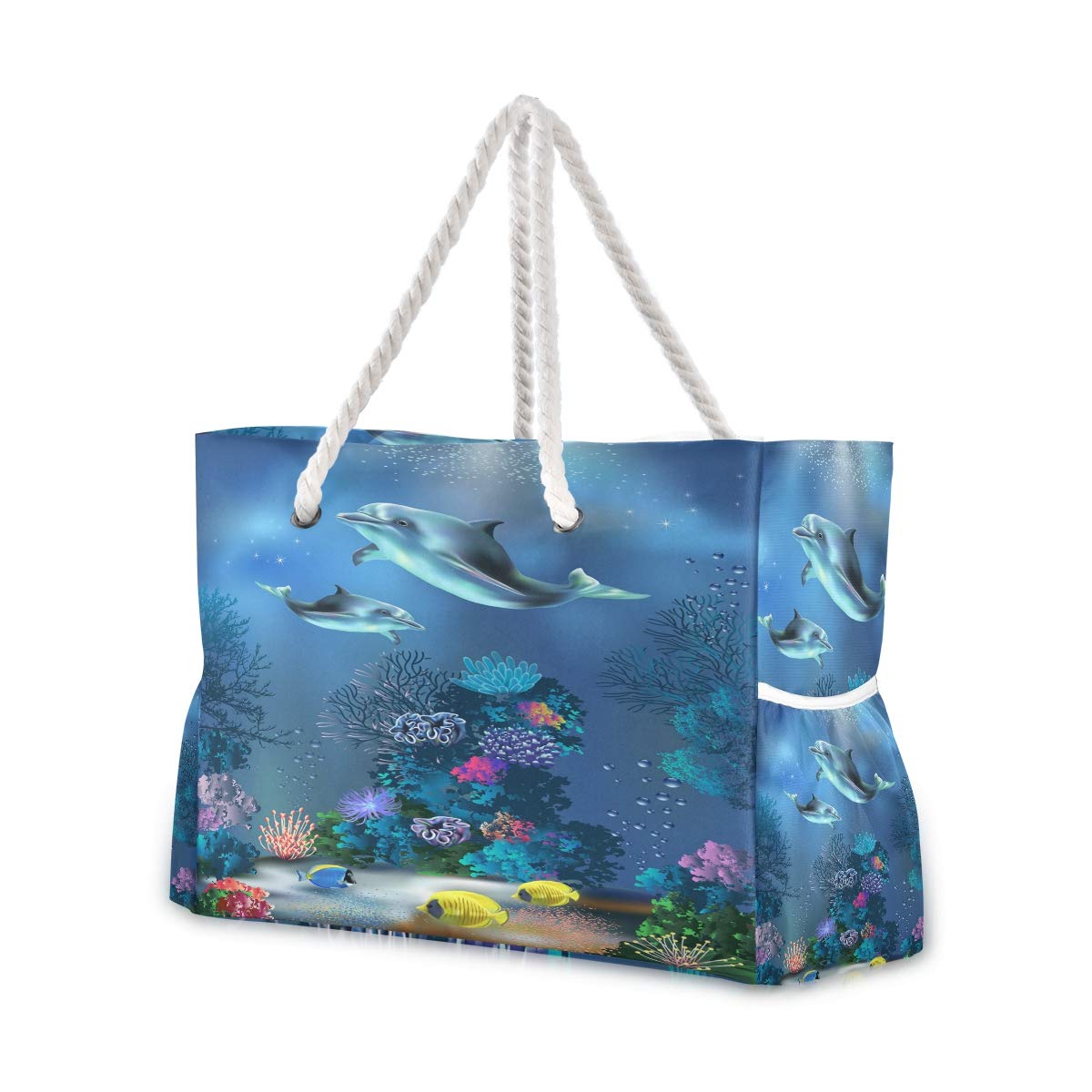 ALAZA Waterproof Beach Bag with Underwater Dolphin Print - Large Tote for Swimming, Travel, Camping & Gym | Perfect for Pool, Vacation & Outdoor Activities