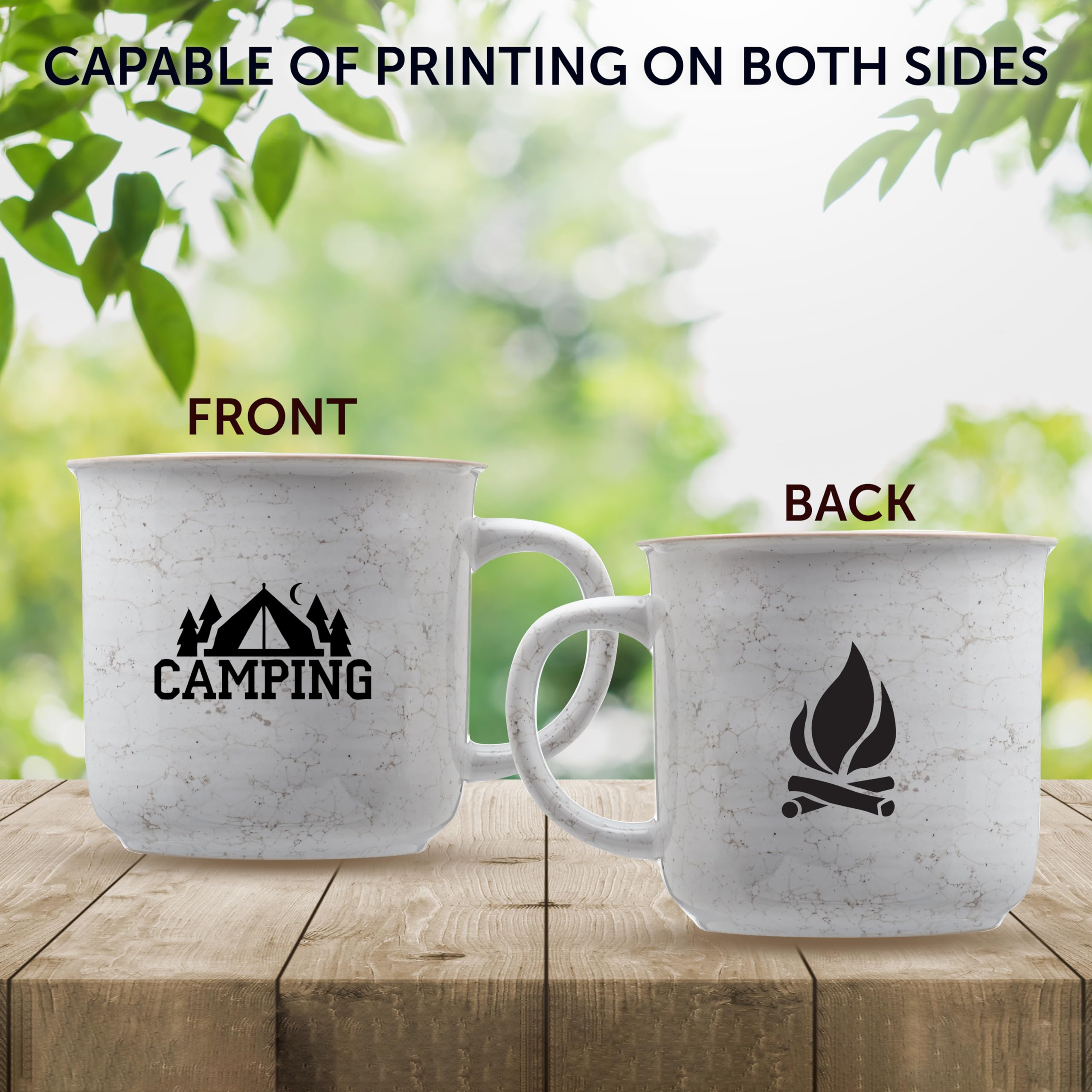 Custom Marble Campfire Coffee Mugs 13 oz (Set of 50) - Bulk Personalized Ceramic Mugs for Coffee, Tea, Espresso & Hot Cocoa - White - Perfect for Camping, Picnics & Outdoor Gatherings