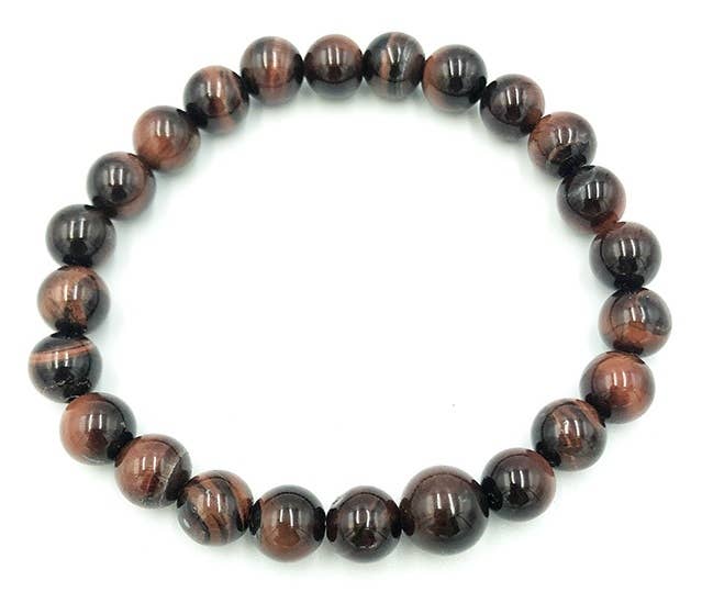 8mm Long Red Tiger's Eye Beaded Bracelet - Natural Stone Mala Wrist Prayer Beads for Meditation, Yoga & Spiritual Healing | Unisex Boho Jewelry Gift
