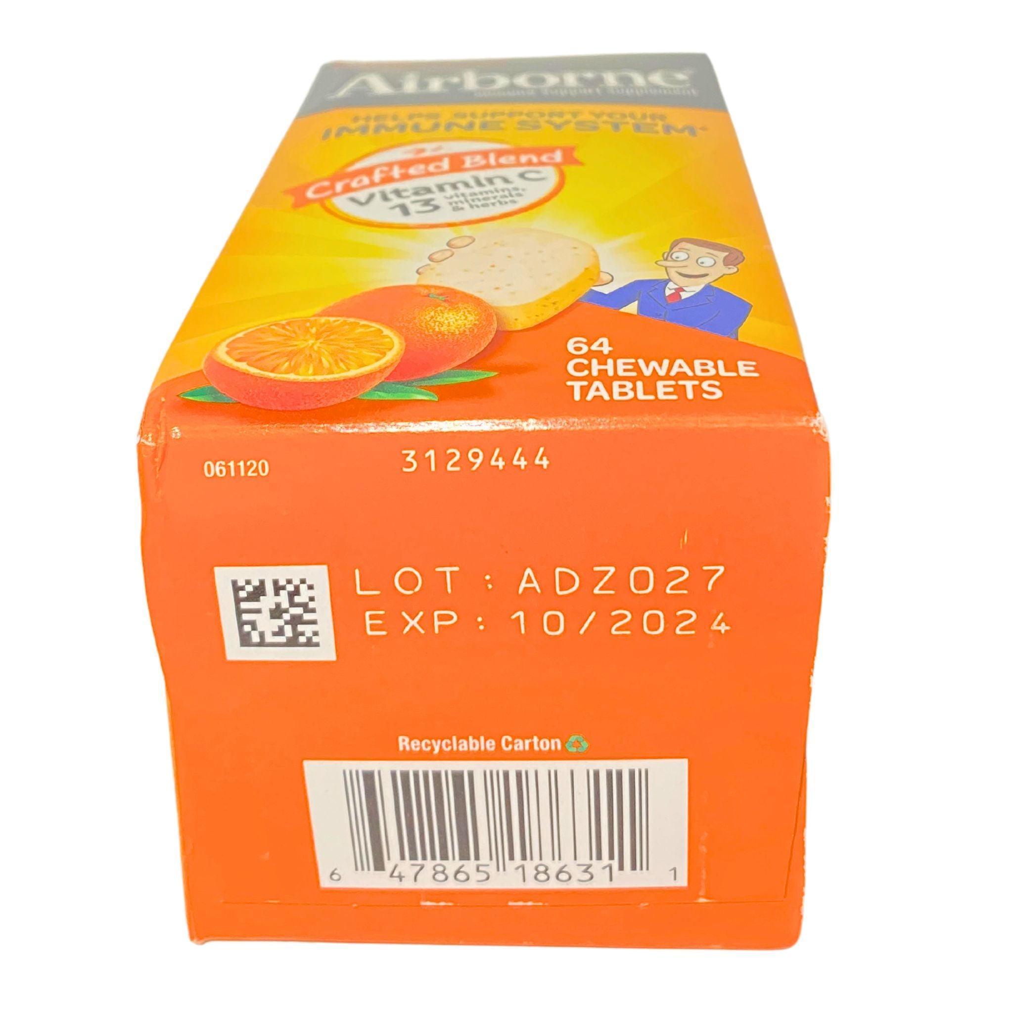 Airborne Vitamin C Chewable Tablets - 13 Vitamins, Minerals & Herbs, Citrus Flavor (34 Count) | Immune Support Supplement for Travel, Work & School