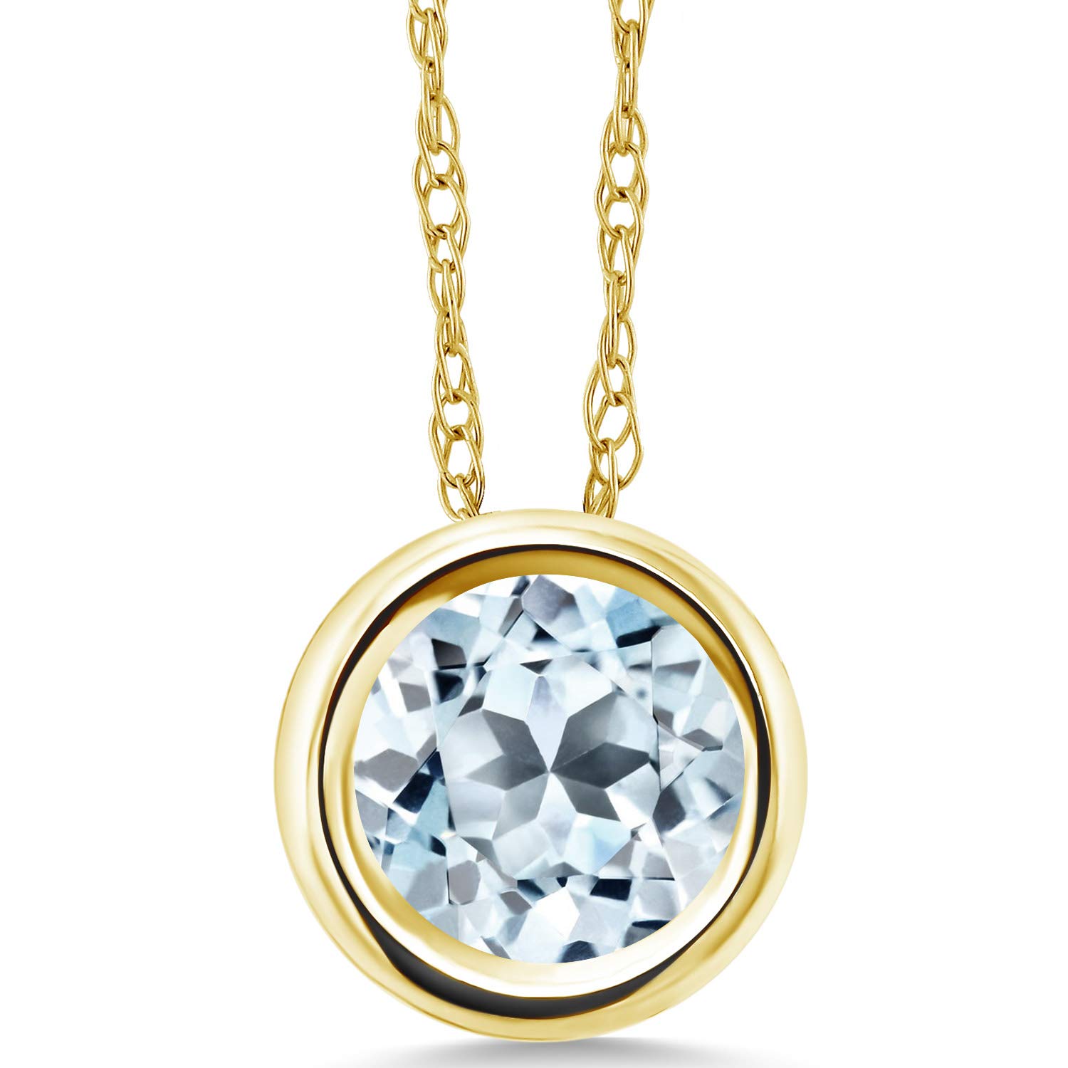 14K Yellow Gold Sky Blue Topaz Pendant Necklace for Women - 0.90 Carat November Birthstone Jewelry with 18 Inch Chain - Elegant Round 6MM Gemstone Gift for Birthday, Anniversary & Special Occasions