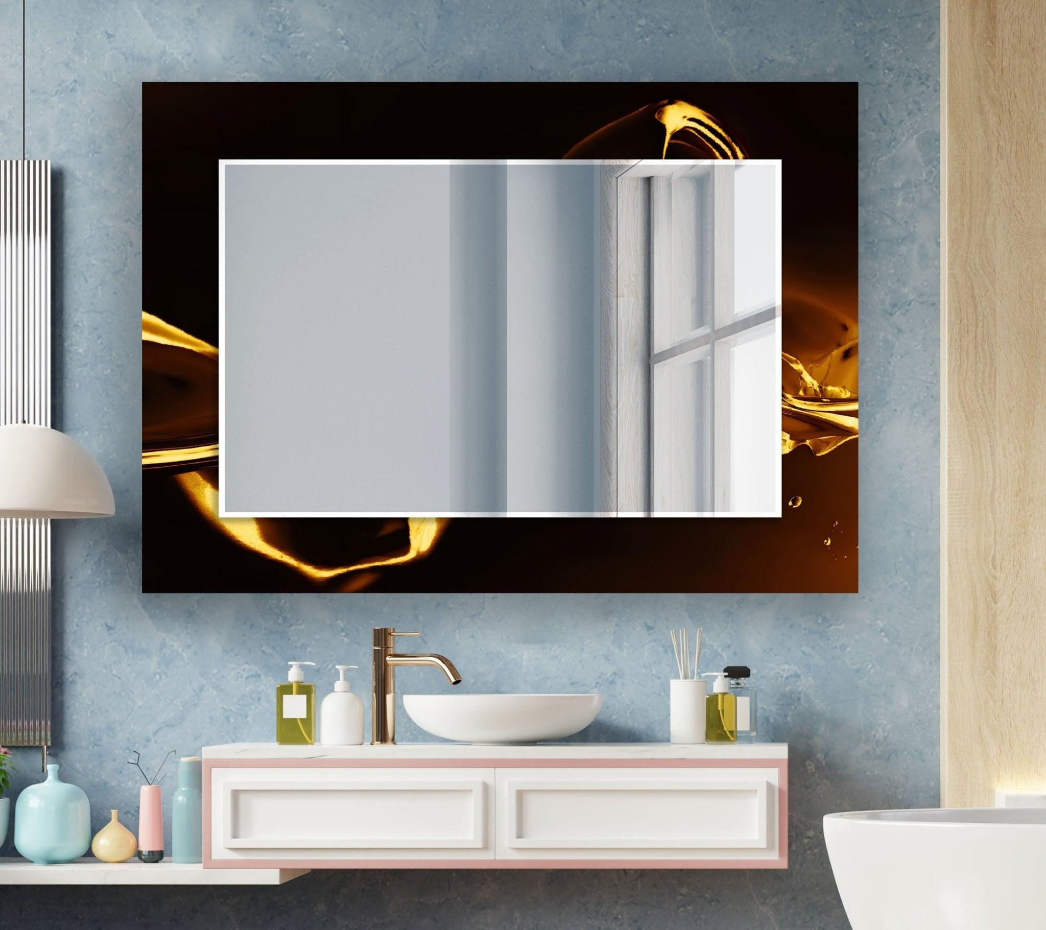 Abstract Black & Gold Framed Wall Mirror - Modern Decorative Mirror for Living Room, Bedroom & Entryway - Elegant Home Decor & Stylish Vanity Mirror