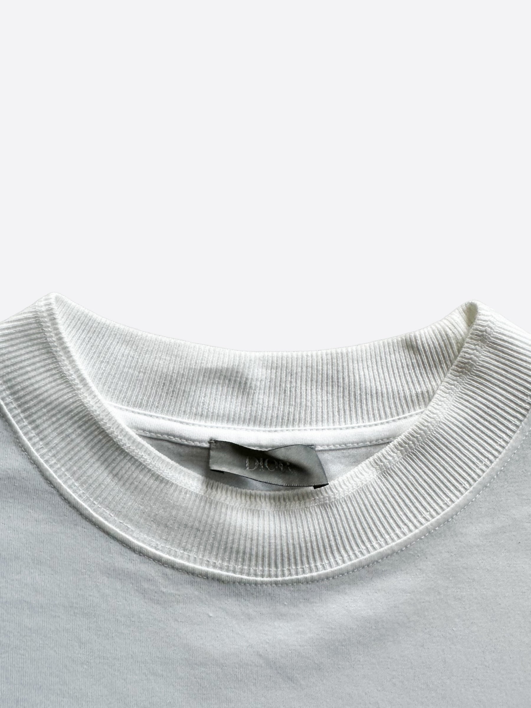 Dior Kenny Scharf White & Blue Embroidered Beads Logo T-Shirt - Stylish Designer Tee for Casual Wear & Street Fashion