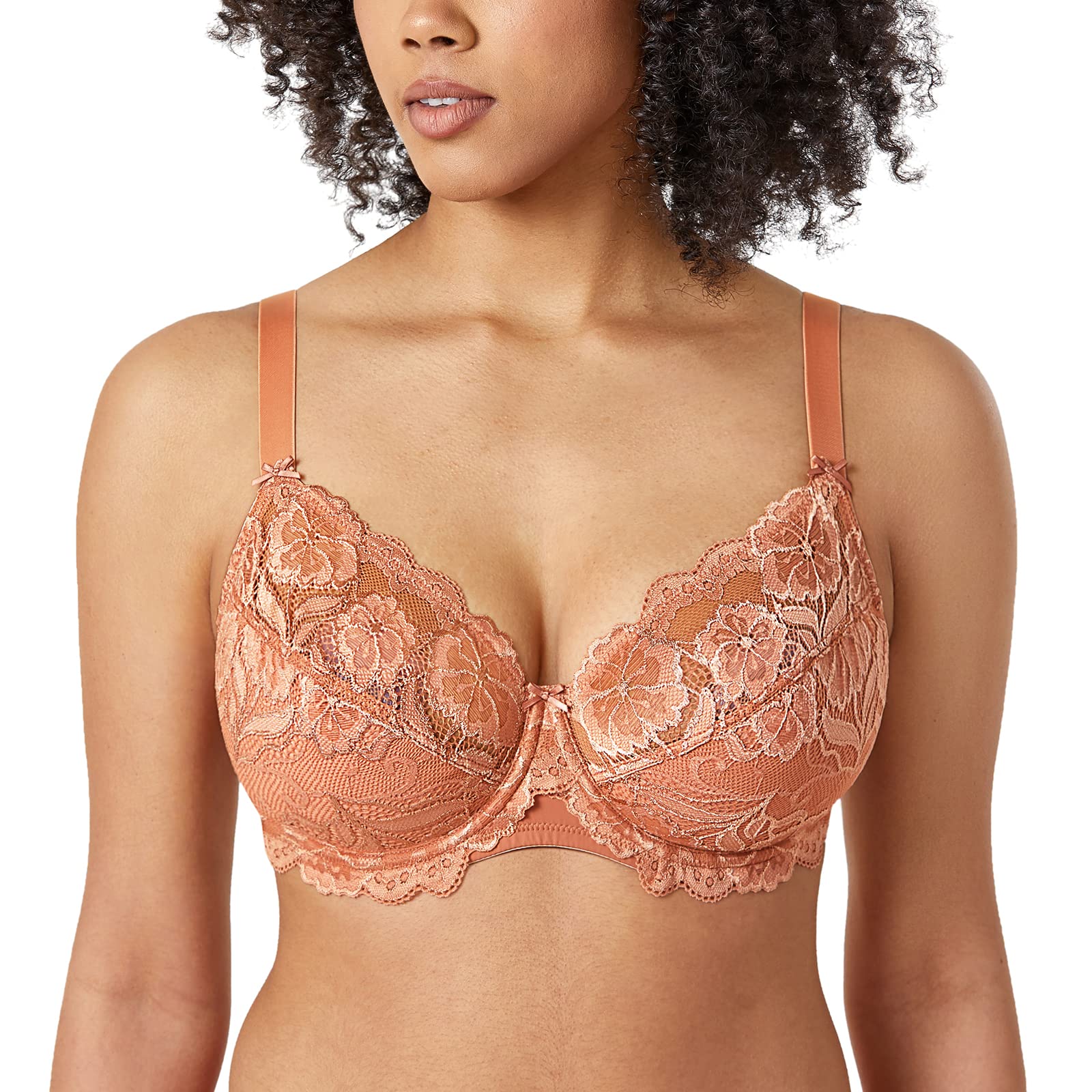 DELIMIRA Women's Plus Size Full Coverage Lace Underwire Bra - Comfortable Unlined Support for Everyday Wear, Work & Special Occasions