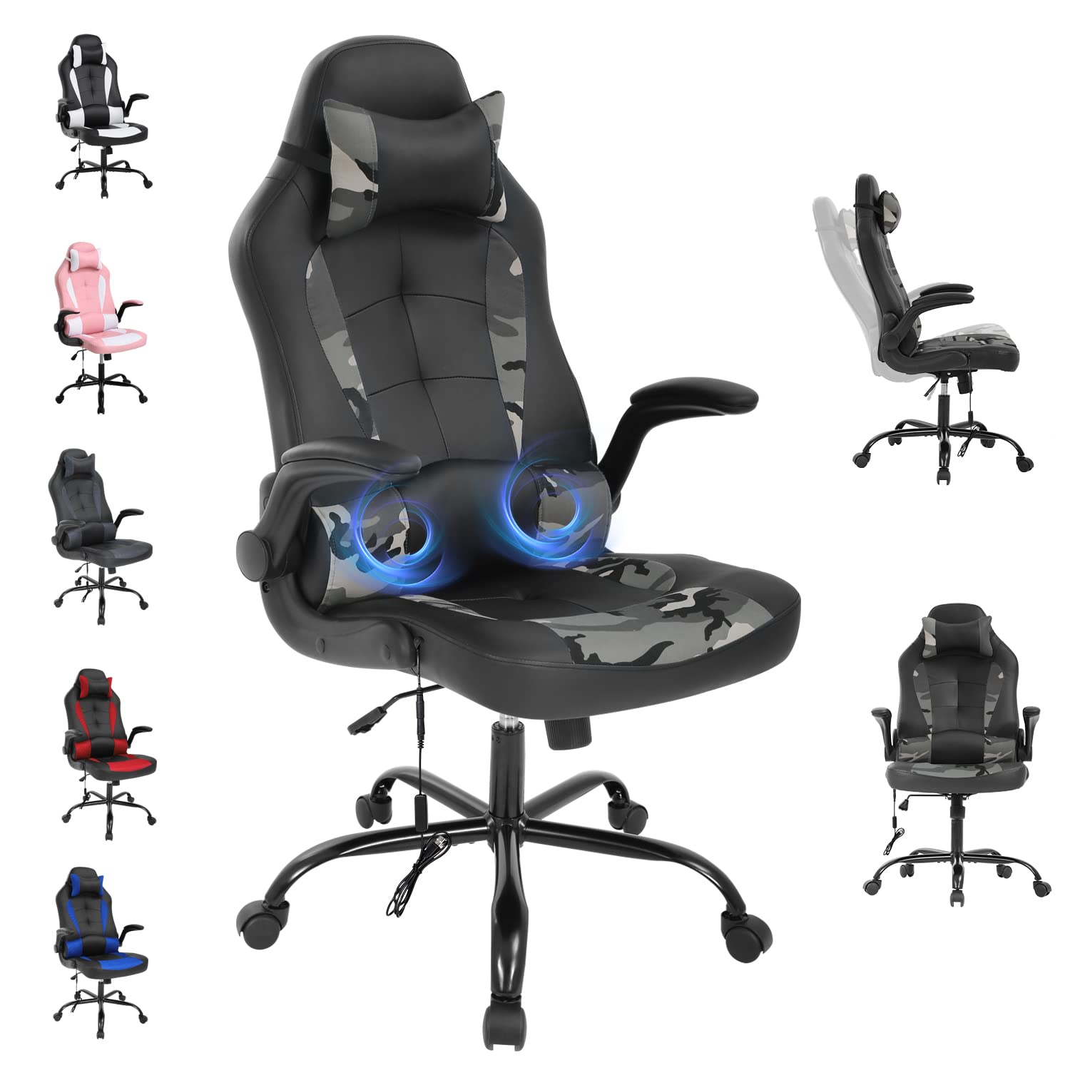 Ergonomic Gaming Chair with Massage - High Back PU Leather Office Racing Chair, Adjustable Swivel Computer Chair for Gamers & Professionals - Perfect for Esports, Home Office & Streaming Setup