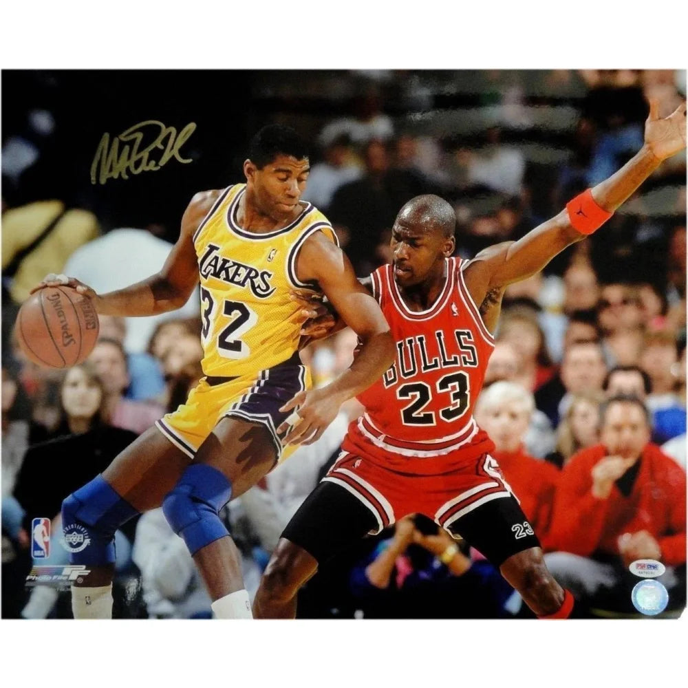 Authentic Magic Johnson Signed Lakers 16x20 Framed Photo with PSA/DNA COA - Michael Jordan Autograph Black - Perfect for Sports Memorabilia Collections, Man Cave Decor & NBA Fan Gifts