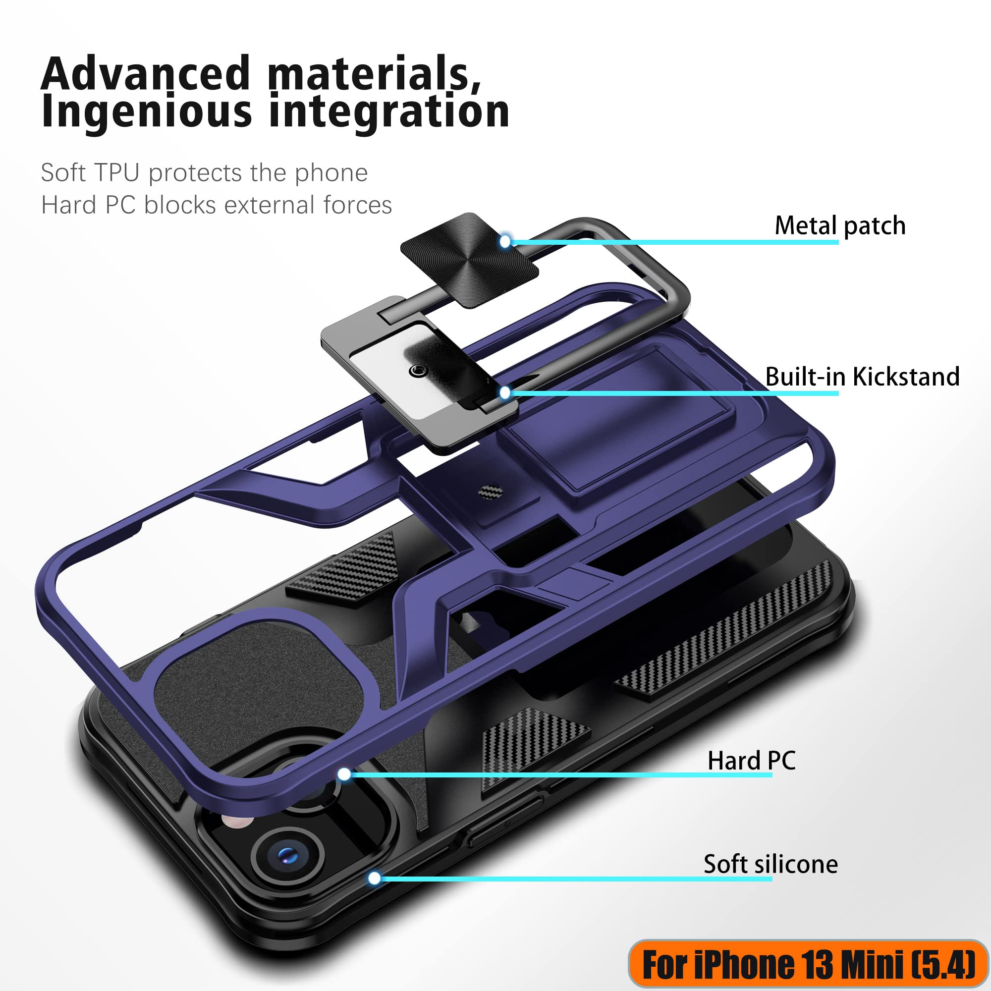 Military Shockproof iPhone 13 Mini Case - Magnetic Kickstand for Car & Outdoor Use