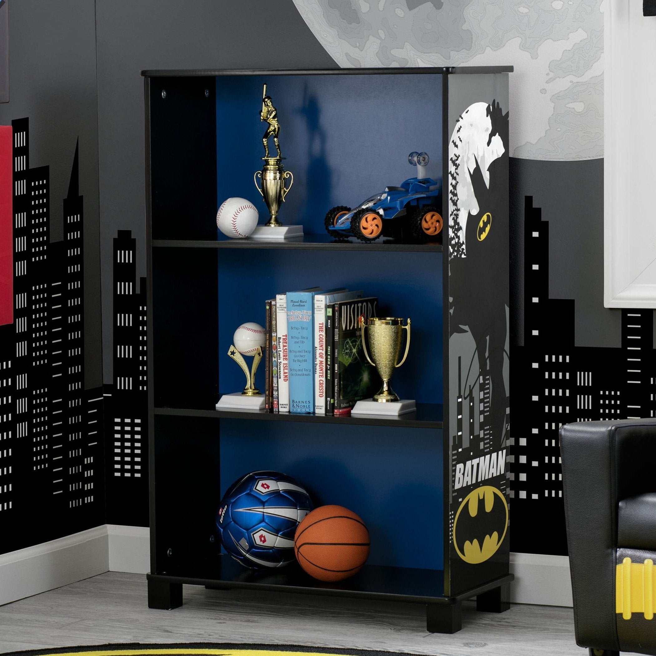 Batman Deluxe 3-Tier Bookcase - Wooden Bookshelf for Comics, Collectibles & Display - Perfect for Home Office, Living Room & Game Room Decor