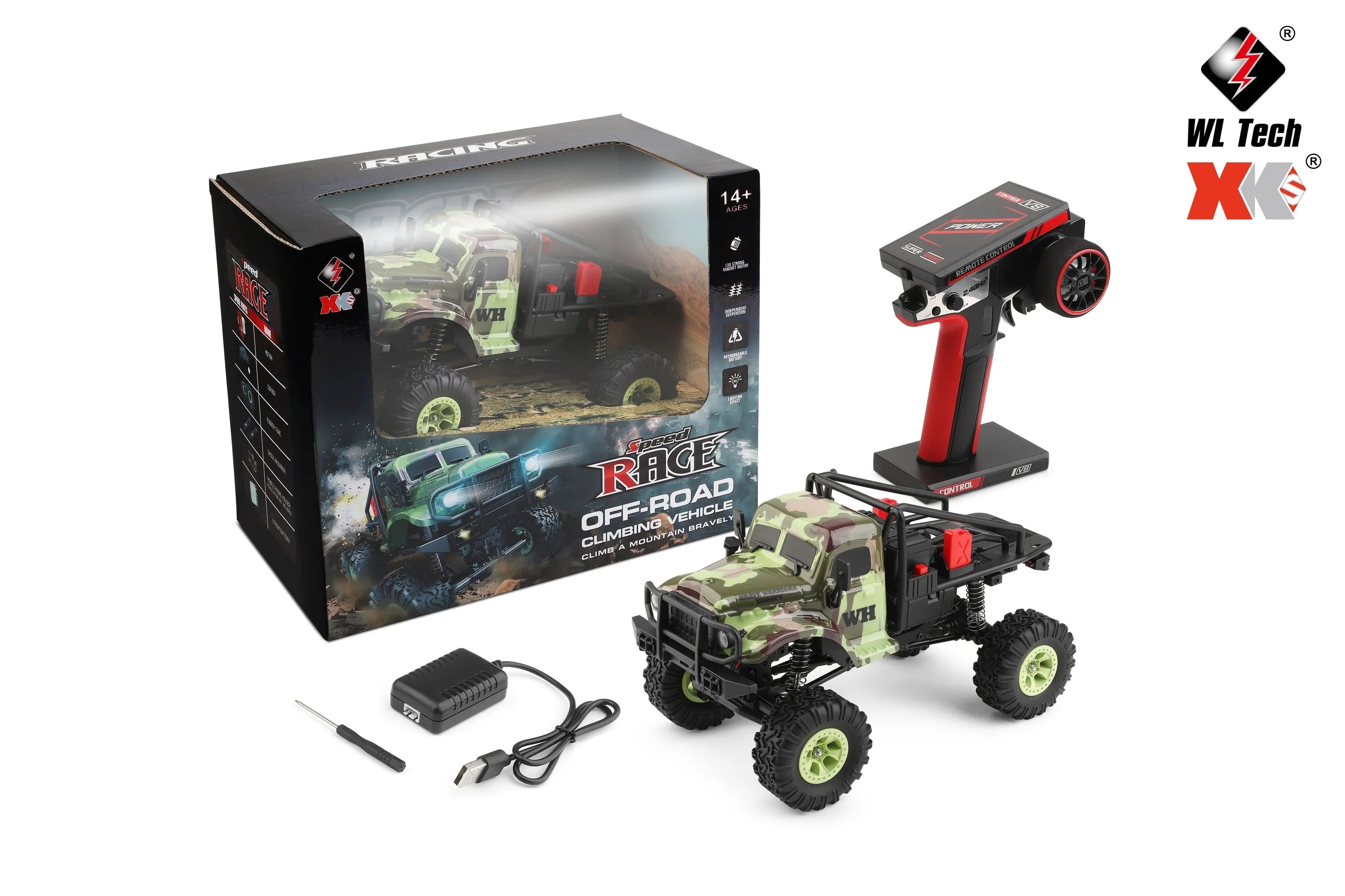 WLTOYS 184021 1/18 Scale 4WD RC Crawler Car with LED Lights, 2-Speed Transmission & Camo Shell - Off-Road Adventure Vehicle for Kids and Adults, Perfect for Rock Crawling, Trail Driving and Backyard Racing