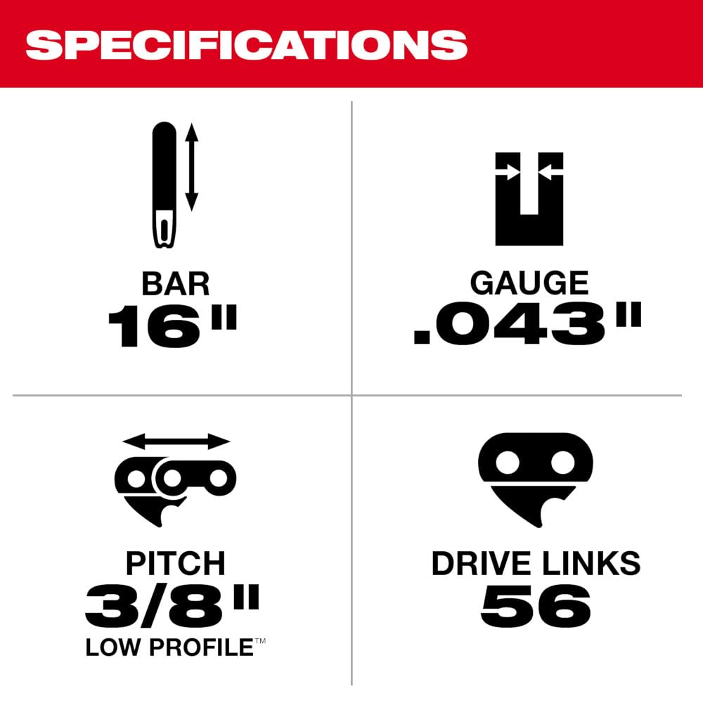 Milwaukee 48-09-3001 16-Inch Replacement Chainsaw Bar - Compatible with Milwaukee M18 Fuel Chainsaws - Perfect for Tree Trimming, Firewood Cutting & Landscaping