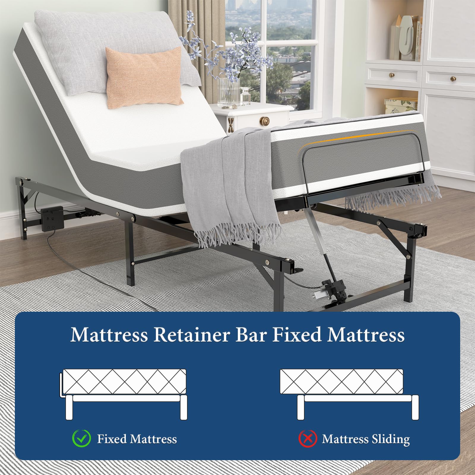 Adjustable Twin XL Bed Frame with Remote - Home & Office Use