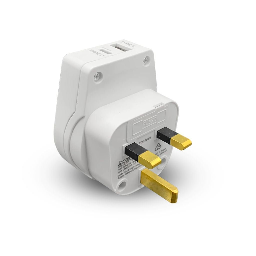 Jackson Outbound Slim USB A & C Travel Adapter - Dual Port Fast Charging for USA, UK, HK - Compact & Lightweight for Business Trips, Vacations, Hotels