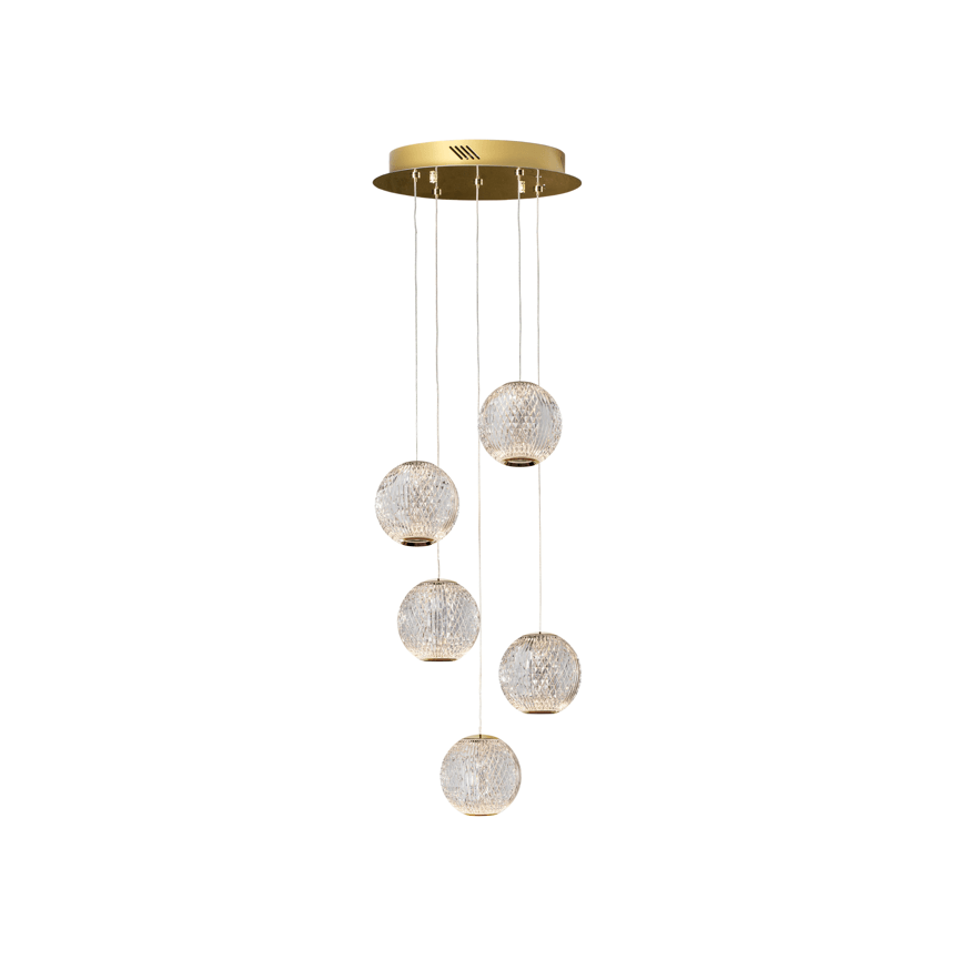 Austral 5-Light Cluster Ceiling Fixture - Gold & Clear Glass Chandelier with IP20 Rating | Perfect for Dining Room, Bedroom, and Entryway Lighting